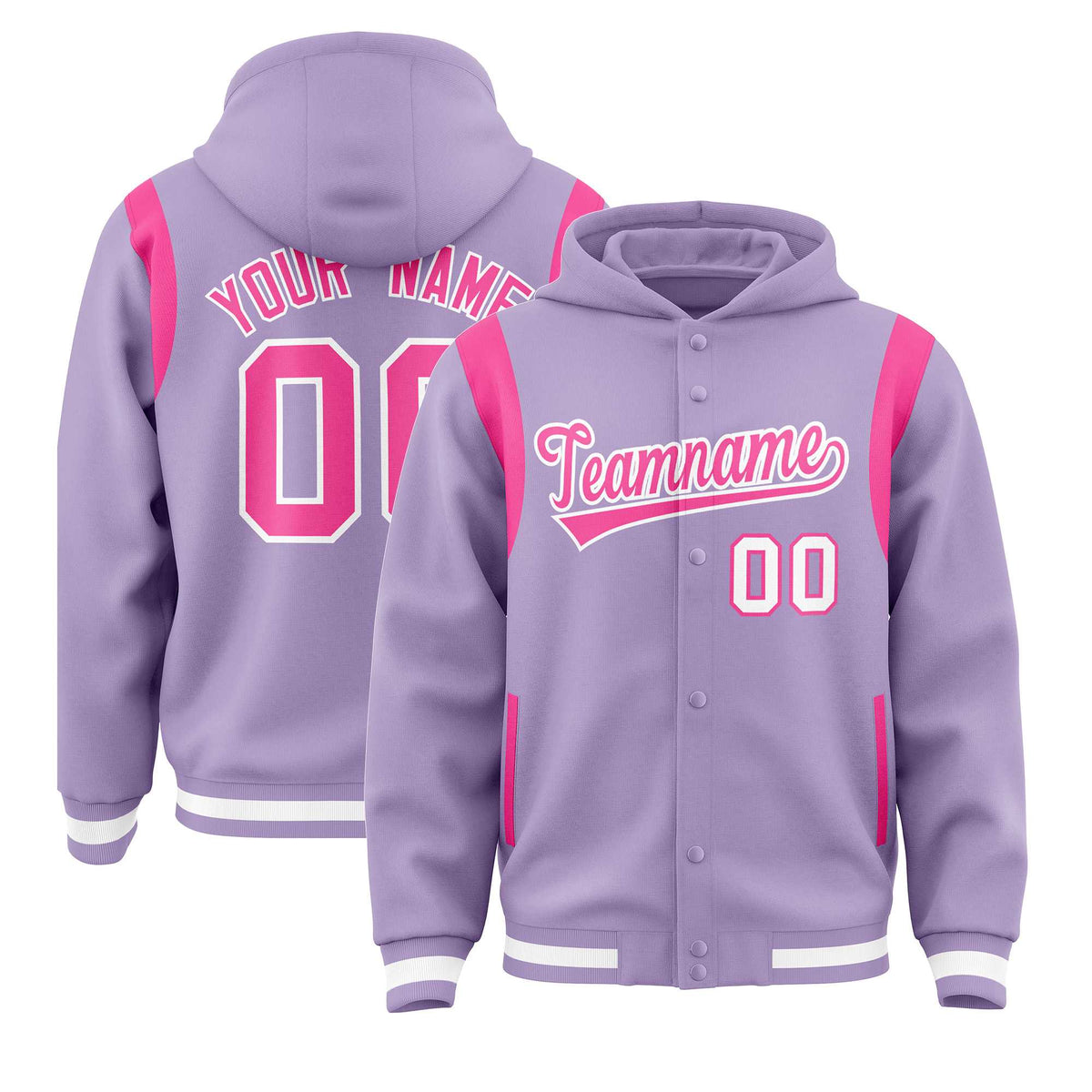 Custom Light Purple Pink Varsity Full-Snap Letterman Shoulder Color Block Jacket Hoodie| KXKSHOP