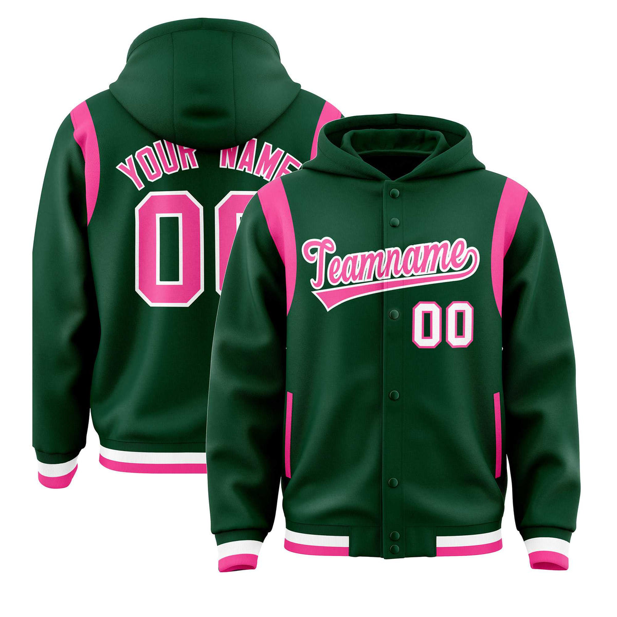 Custom Green Pink Varsity Full-Snap Letterman Shoulder Color Block Jacket Hoodie| KXKSHOP