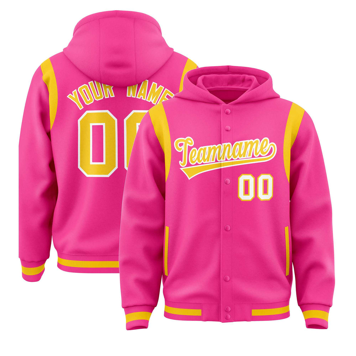 Custom Pink Gold Varsity Full-Snap Letterman Shoulder Color Block Jacket Hoodie| KXKSHOP