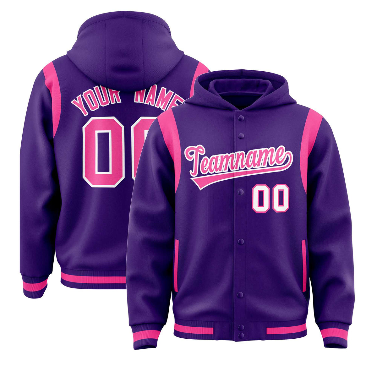 Custom Purple Pink Varsity Full-Snap Letterman Shoulder Color Block Jacket Hoodie| KXKSHOP