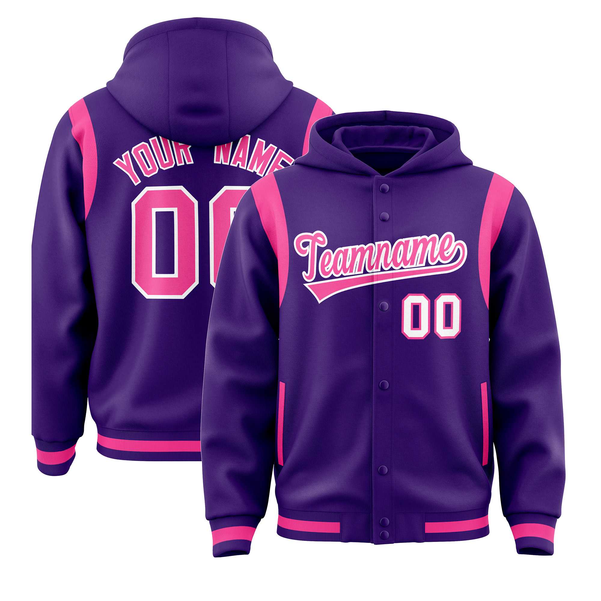 Custom Purple Pink Varsity Full-Snap Letterman Shoulder Color Block Jacket Hoodie| KXKSHOP