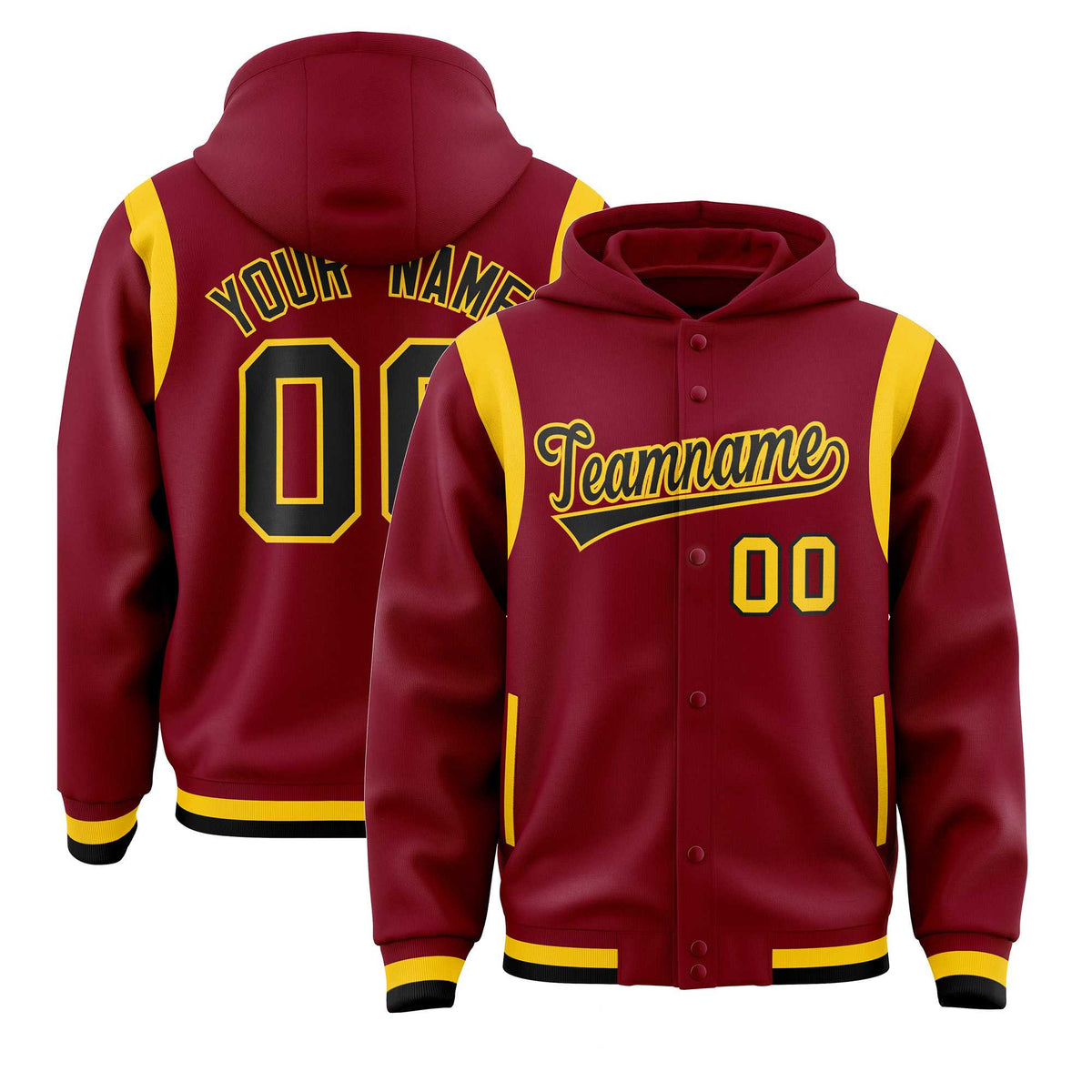 Custom Crimson Black Varsity Full-Snap Letterman Shoulder Color Block Jacket Hoodie| KXKSHOP