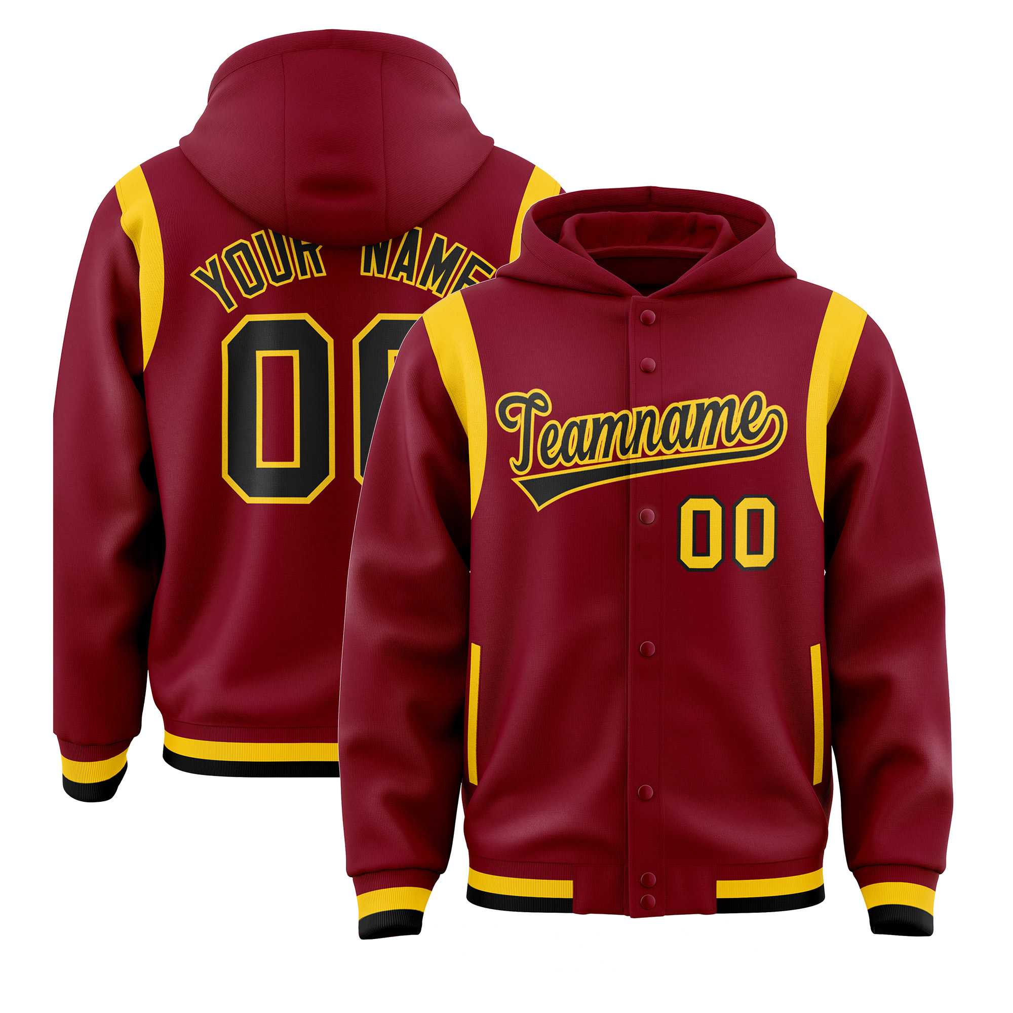 Custom Crimson Black Varsity Full-Snap Letterman Shoulder Color Block Jacket Hoodie| KXKSHOP
