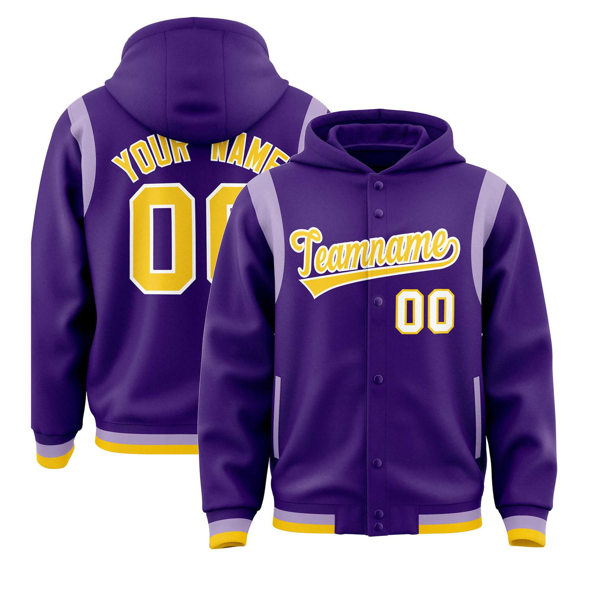 Custom Purple Gold Varsity Full-Snap Letterman Shoulder Color Block Jacket Hoodie| KXKSHOP