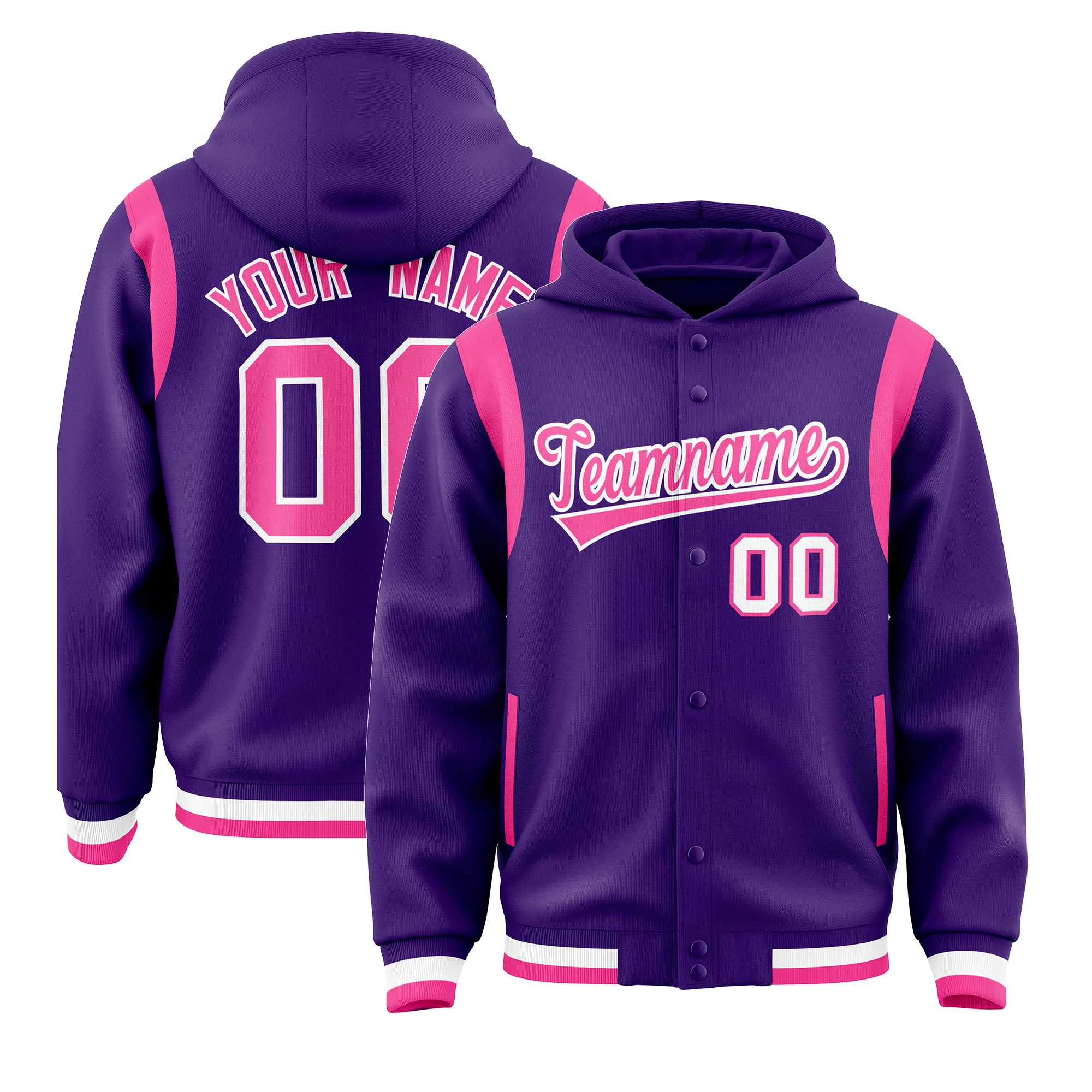 Custom Purple Pink Varsity Full-Snap Letterman Shoulder Color Block Jacket Hoodie| KXKSHOP