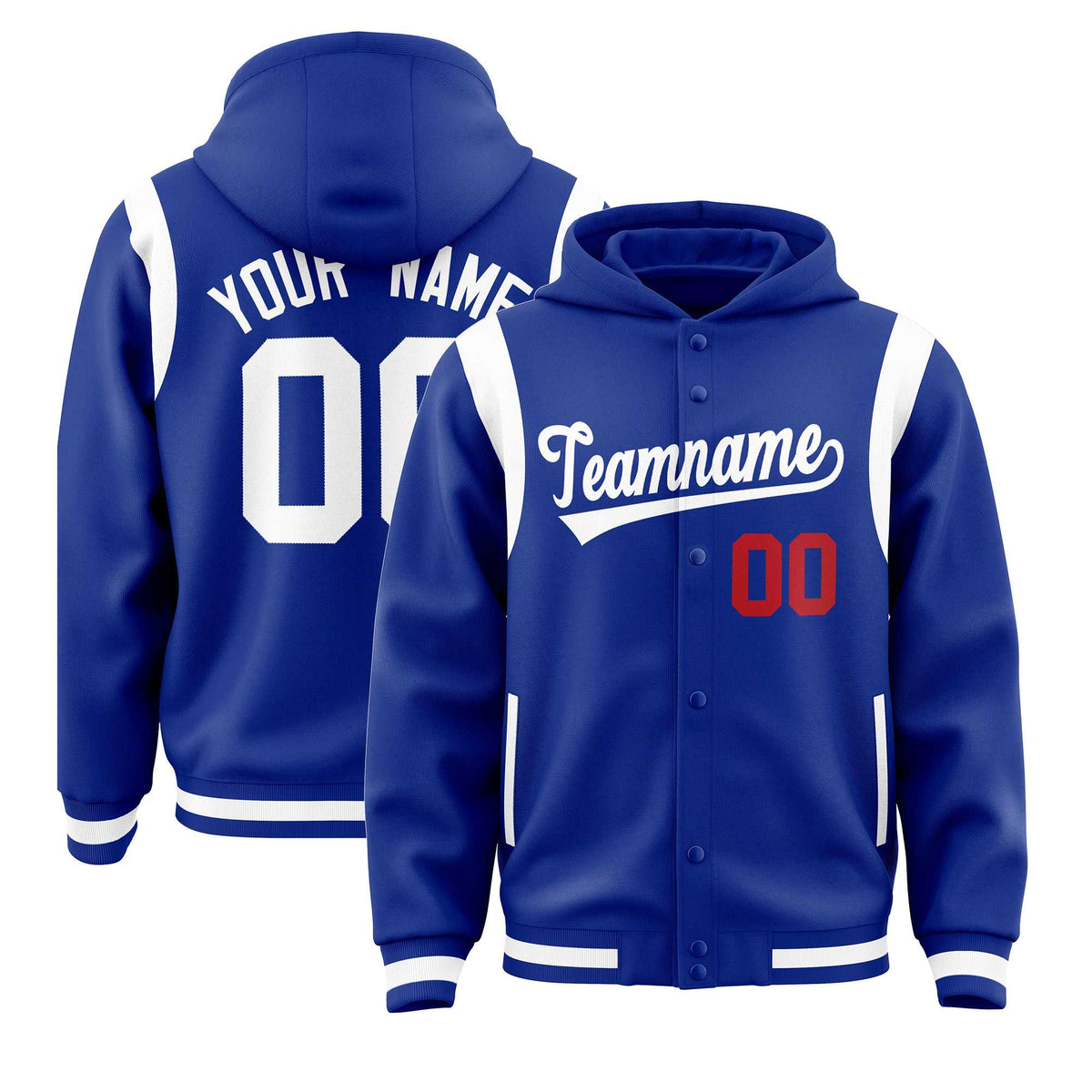 Custom Royal White Varsity Full-Snap Letterman Shoulder Color Block Jacket Hoodie| KXKSHOP
