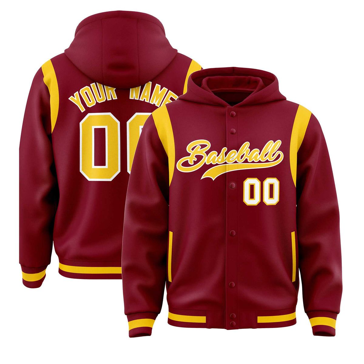 Custom Crimson Gold Varsity Full-Snap Letterman Shoulder Color Block Jacket Hoodie| KXKSHOP