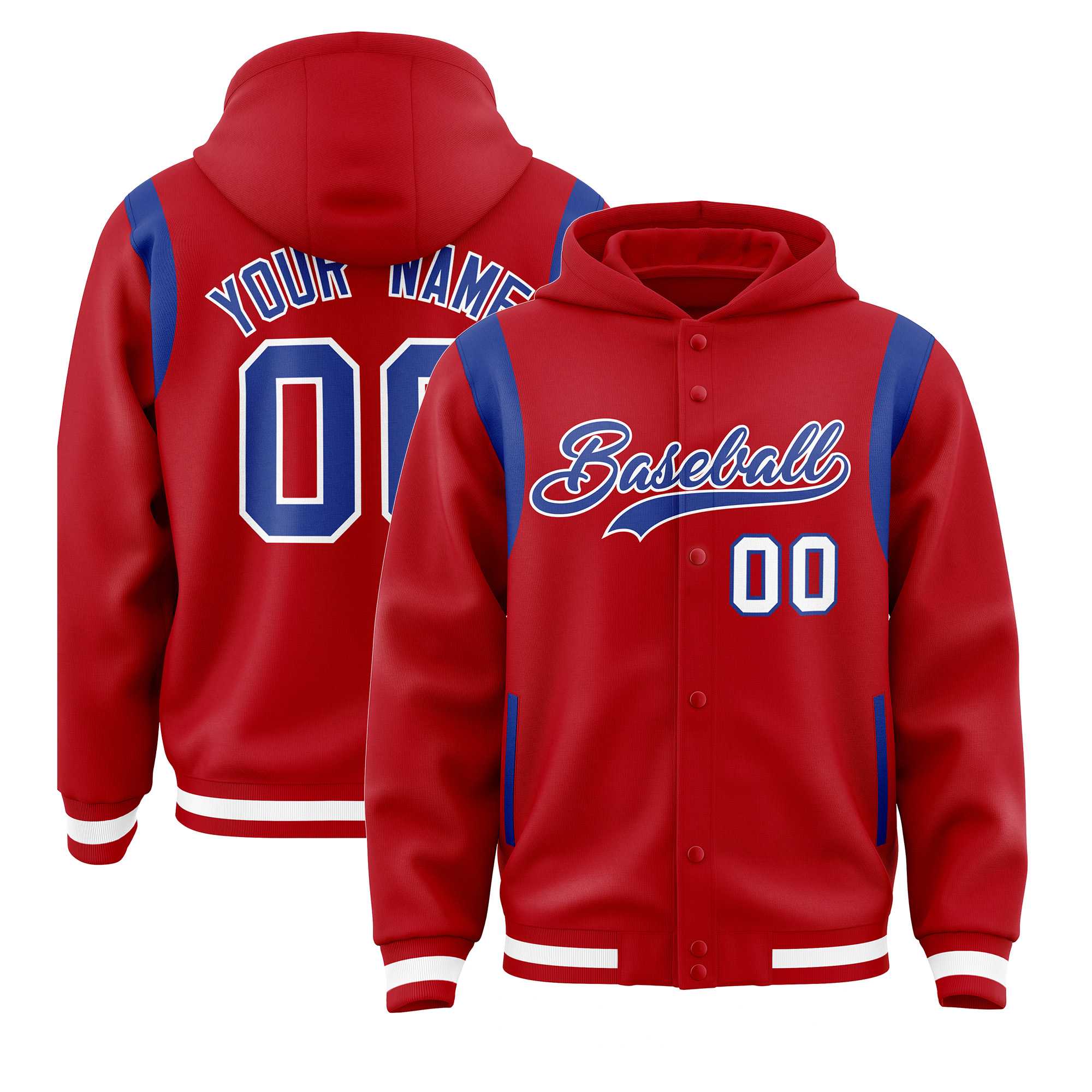 Custom Red Royal Varsity Full-Snap Letterman Shoulder Color Block Jacket Hoodie| KXKSHOP