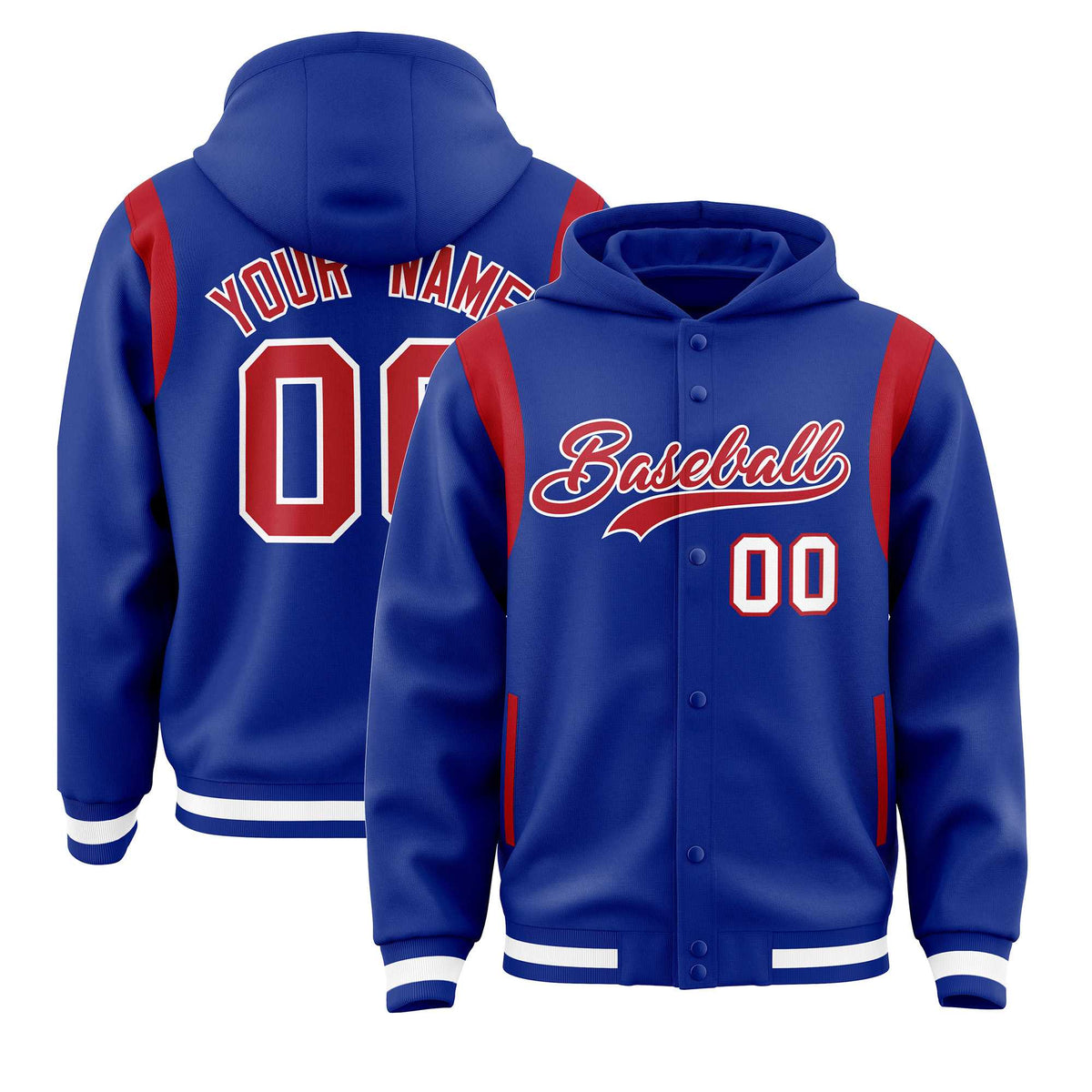Custom Royal Red Varsity Full-Snap Letterman Shoulder Color Block Jacket Hoodie| KXKSHOP