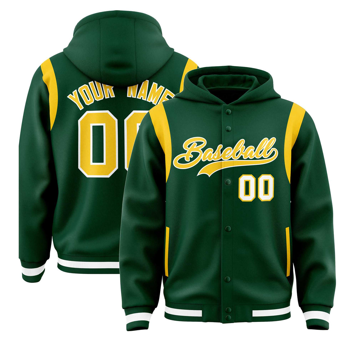 Custom Green Gold Varsity Full-Snap Letterman Shoulder Color Block Jacket Hoodie| KXKSHOP