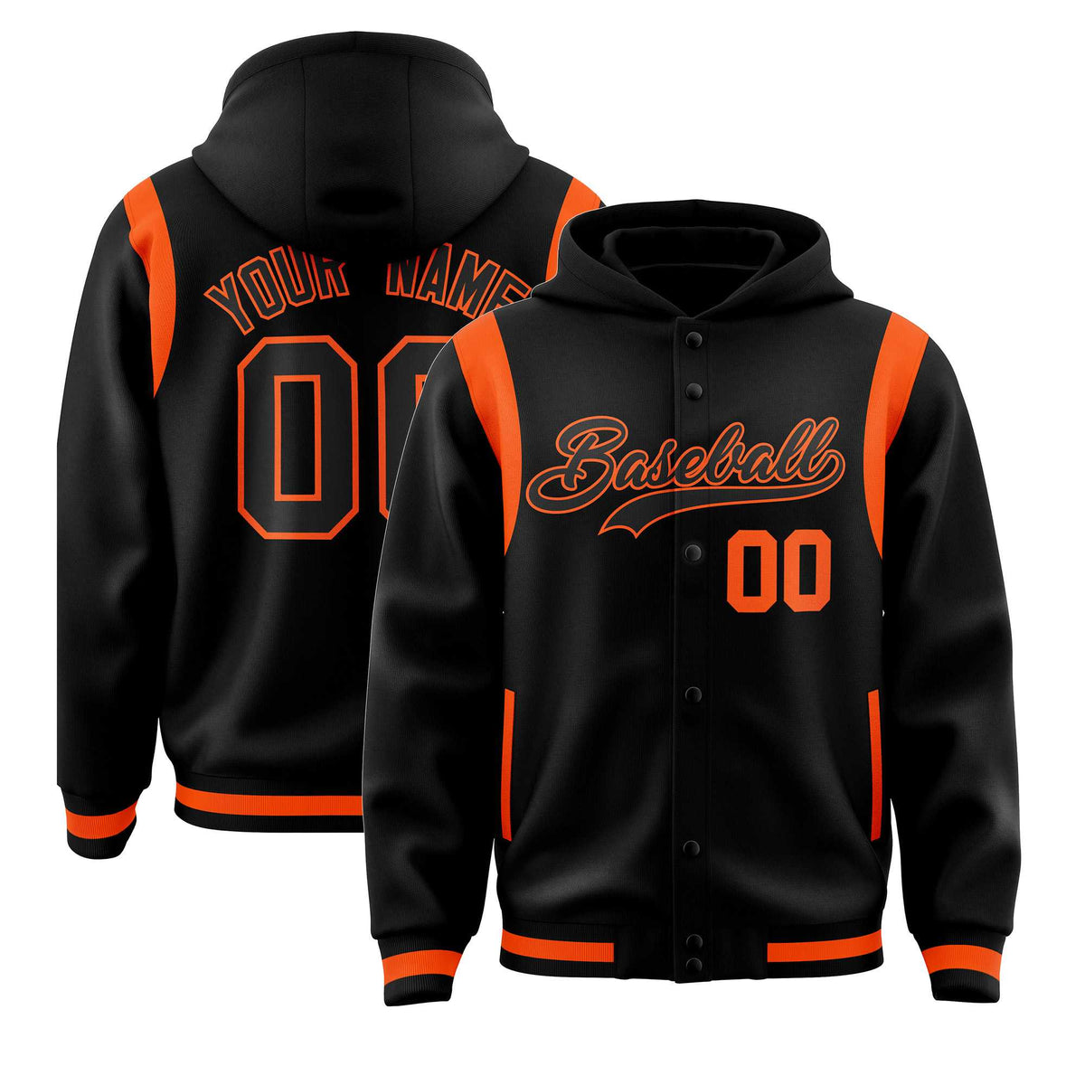Custom Black Black Varsity Full-Snap Letterman Shoulder Color Block Jacket Hoodie| KXKSHOP