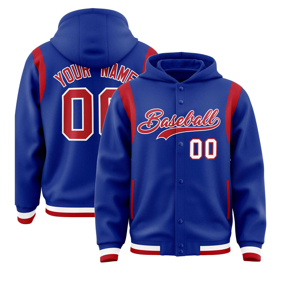 Custom Royal Red Varsity Full-Snap Letterman Shoulder Color Block Jacket Hoodie| KXKSHOP