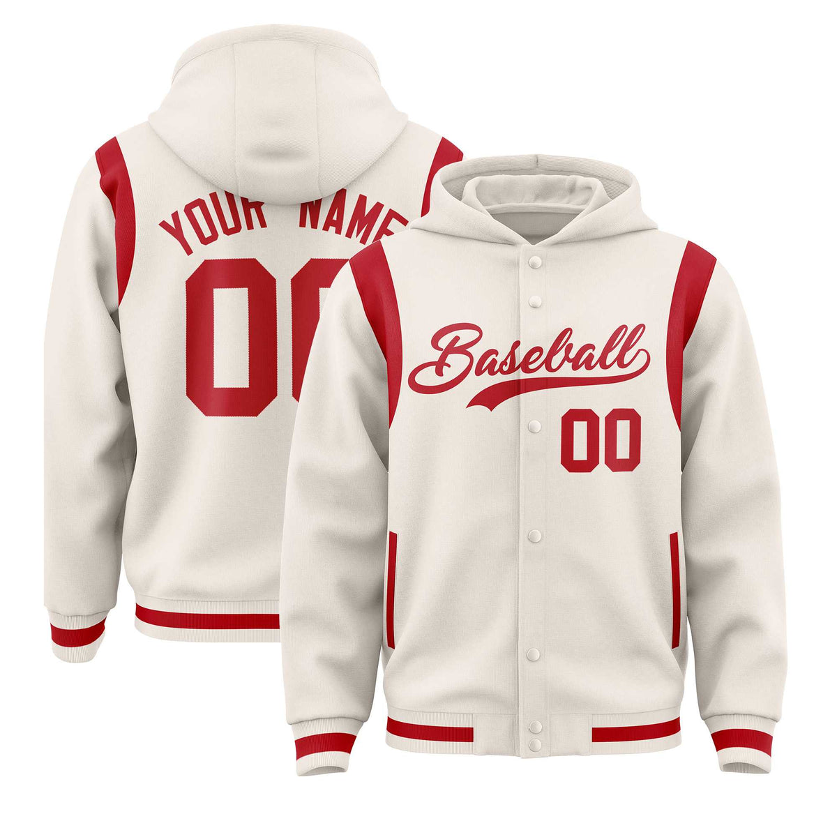Custom Cream Red Varsity Full-Snap Letterman Shoulder Color Block Jacket Hoodie| KXKSHOP