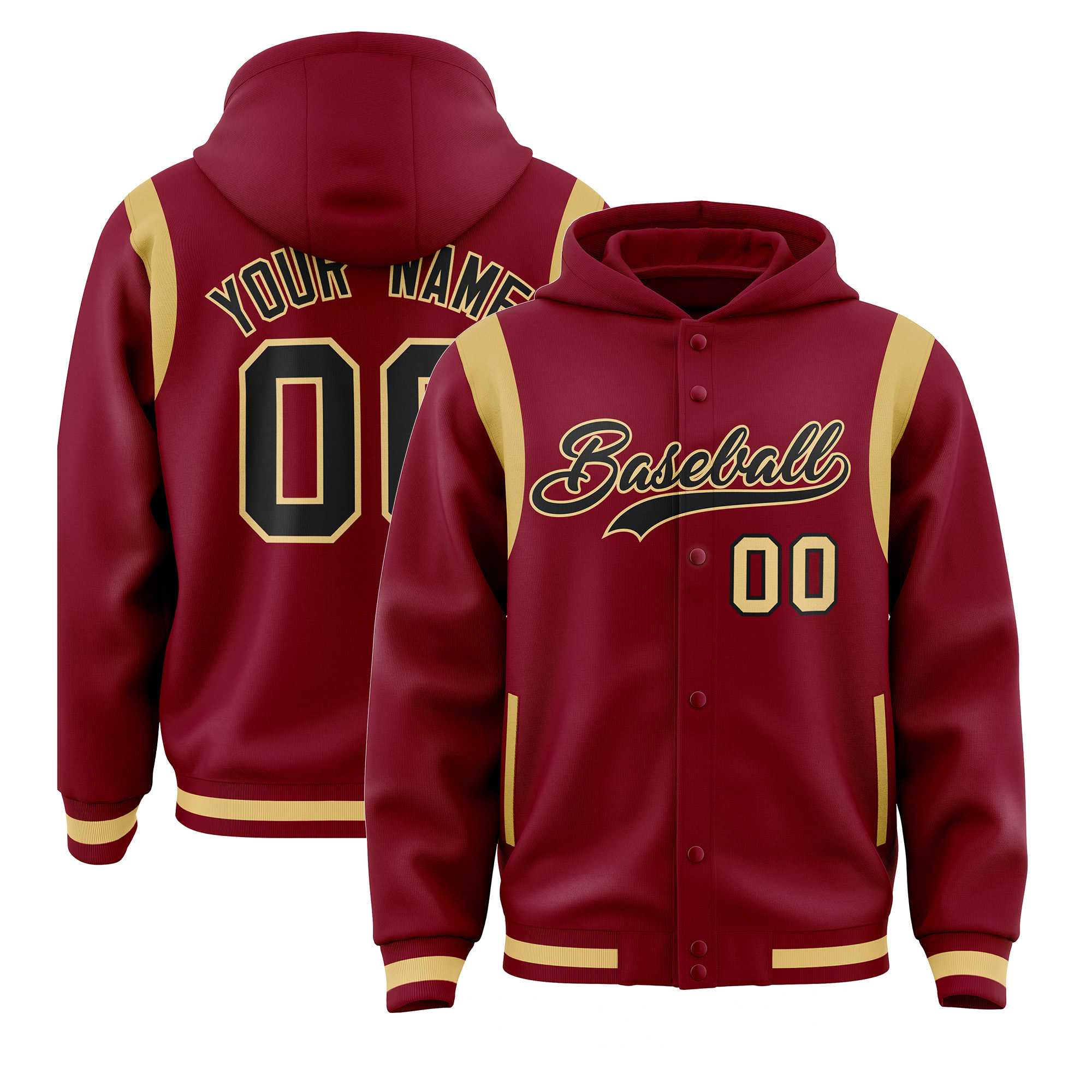 Custom Crimson Black Varsity Full-Snap Letterman Shoulder Color Block Jacket Hoodie| KXKSHOP