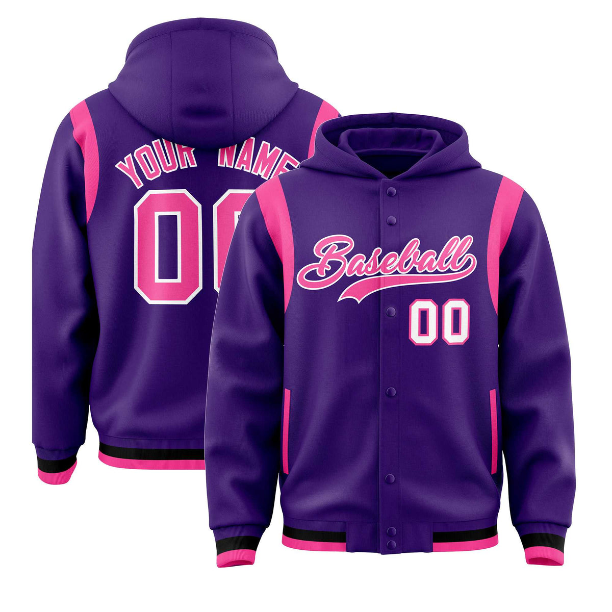 Custom Purple Pink Varsity Full-Snap Letterman Shoulder Color Block Jacket Hoodie| KXKSHOP