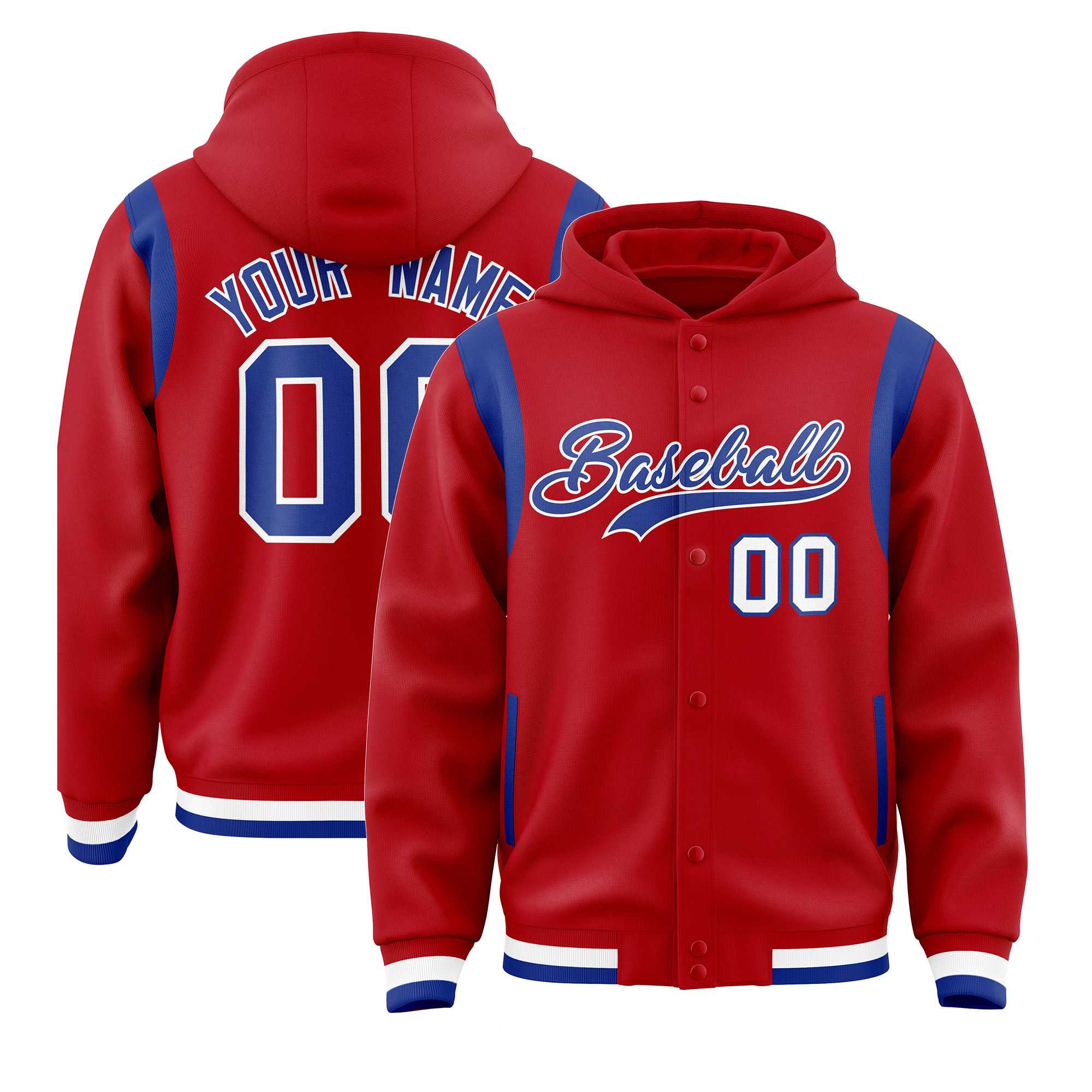 Custom Red Royal Varsity Full-Snap Letterman Shoulder Color Block Jacket Hoodie| KXKSHOP