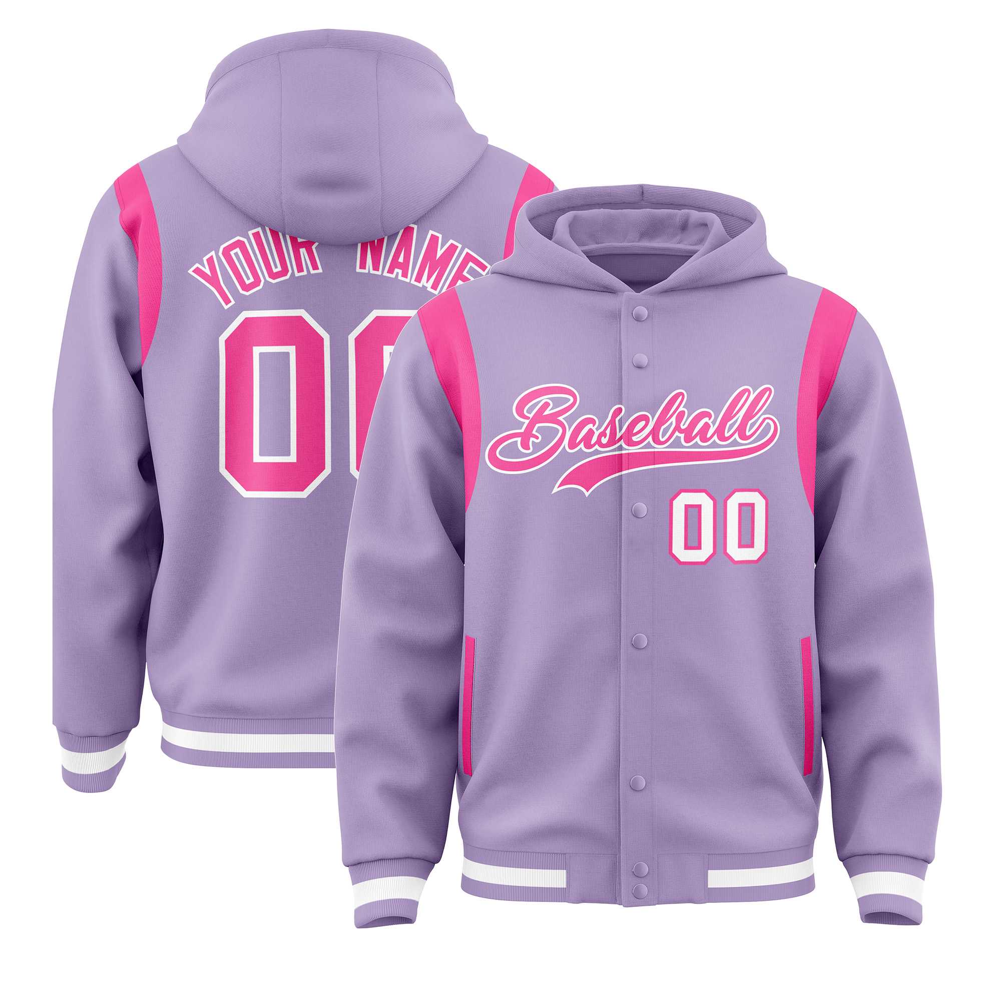 Custom Light Purple Pink Varsity Full-Snap Letterman Shoulder Color Block Jacket Hoodie| KXKSHOP