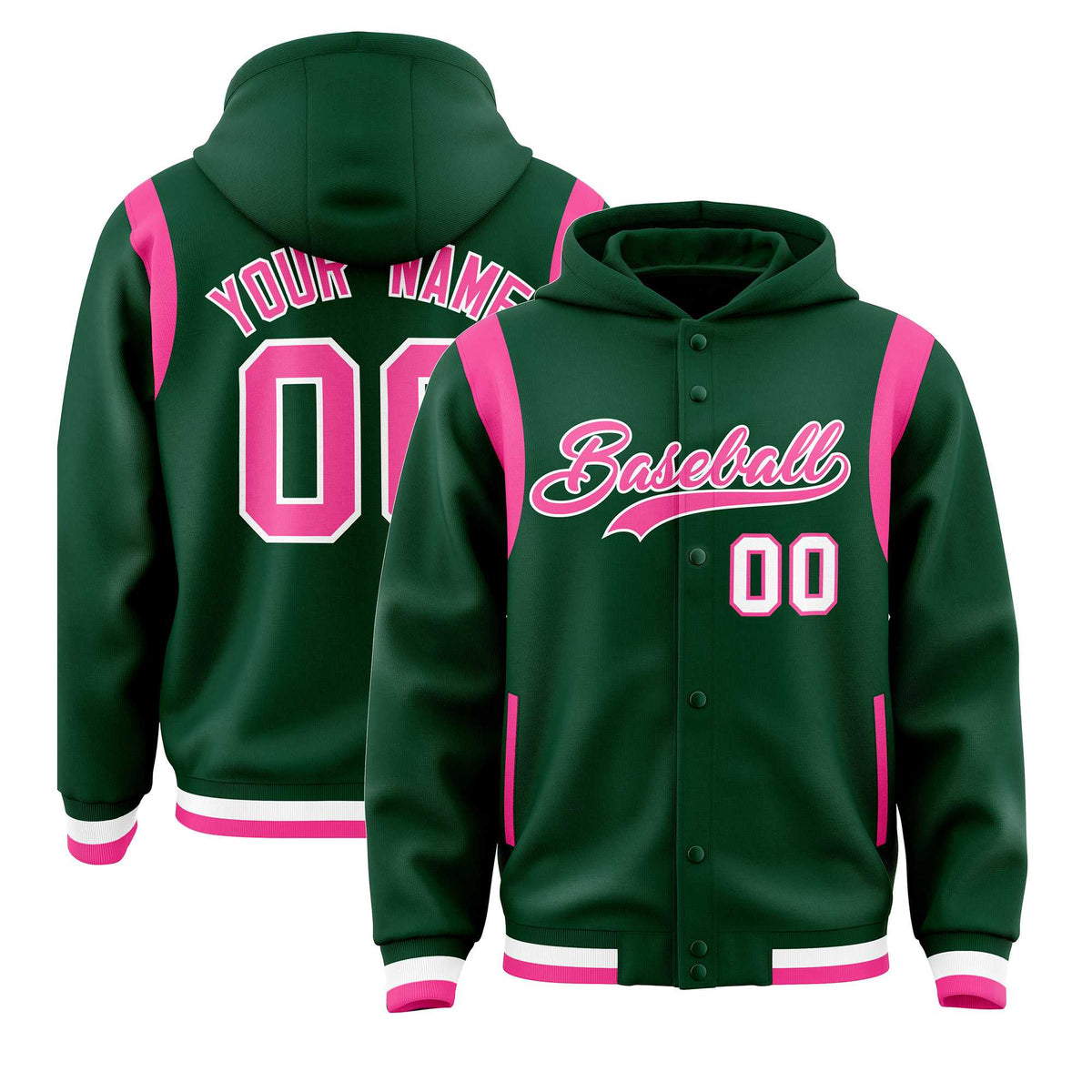Custom Green Pink Varsity Full-Snap Letterman Shoulder Color Block Jacket Hoodie| KXKSHOP