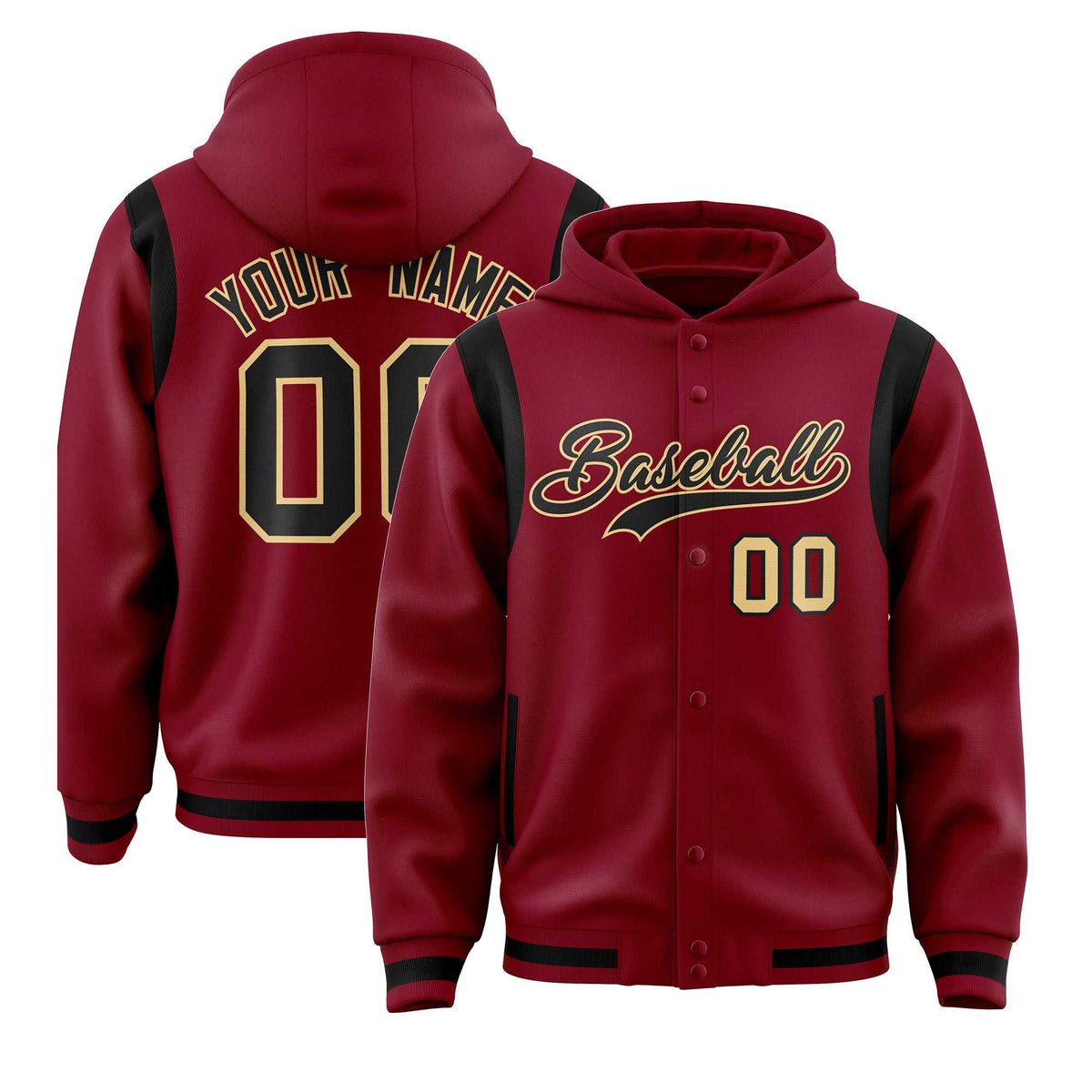 Custom Crimson Black Varsity Full-Snap Letterman Shoulder Color Block Jacket Hoodie| KXKSHOP