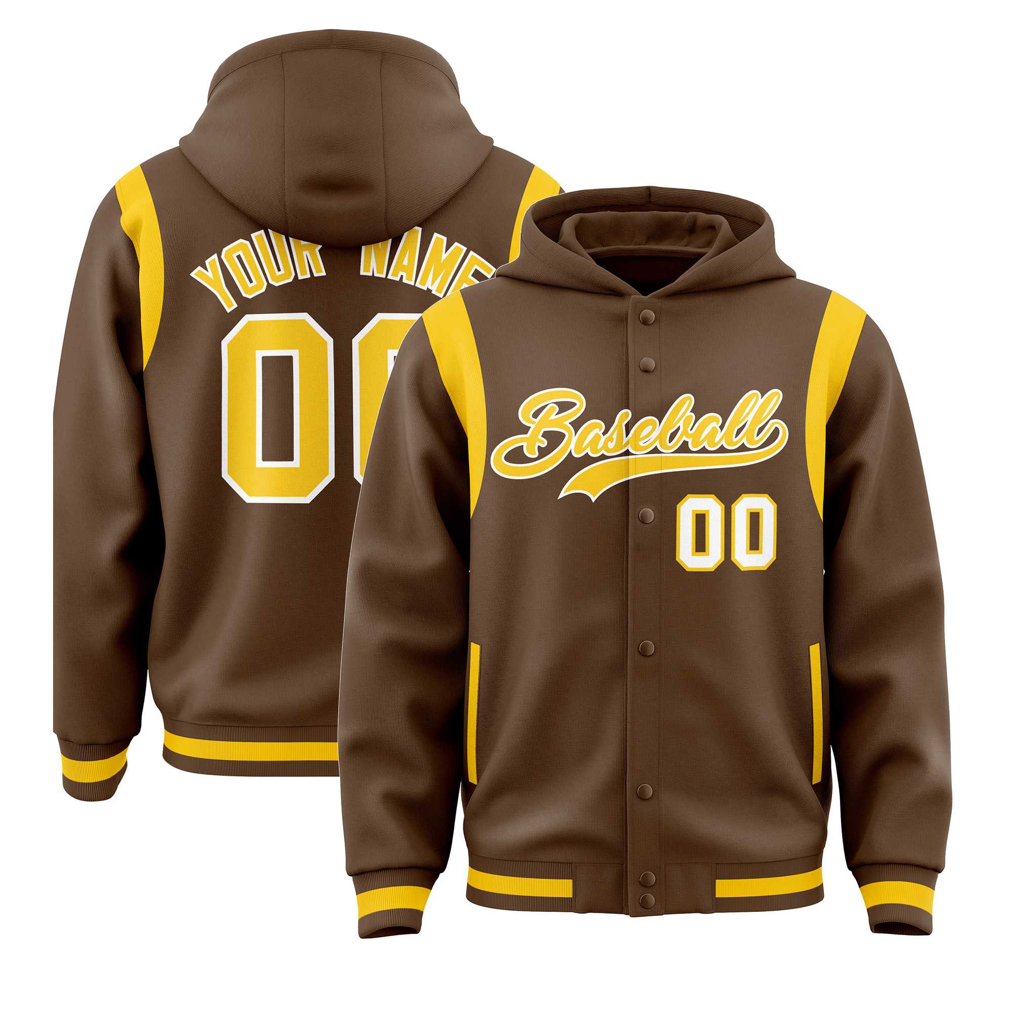 Custom Light Brown Gold Varsity Full-Snap Letterman Shoulder Color Block Jacket Hoodie| KXKSHOP