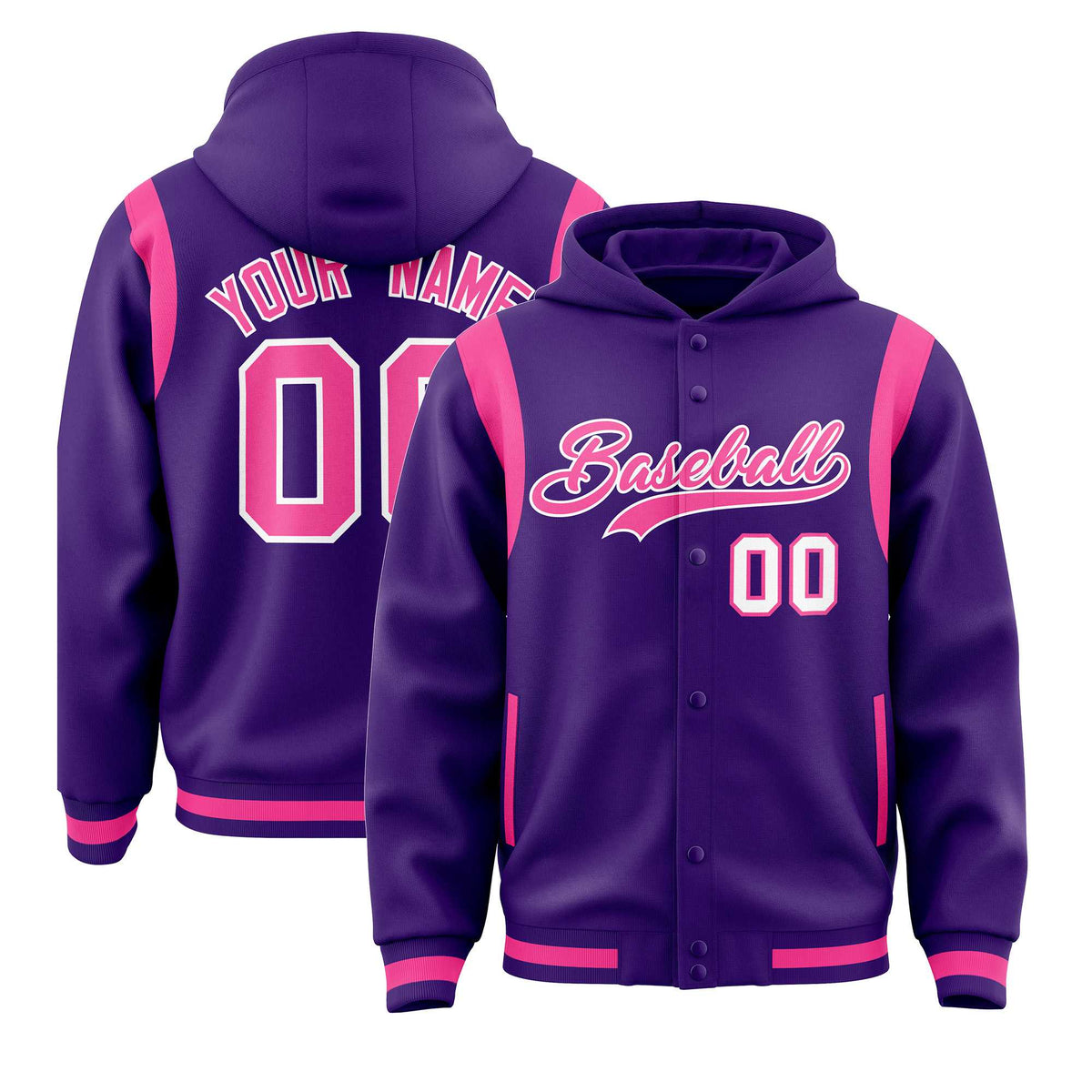 Custom Purple Pink Varsity Full-Snap Letterman Shoulder Color Block Jacket Hoodie| KXKSHOP