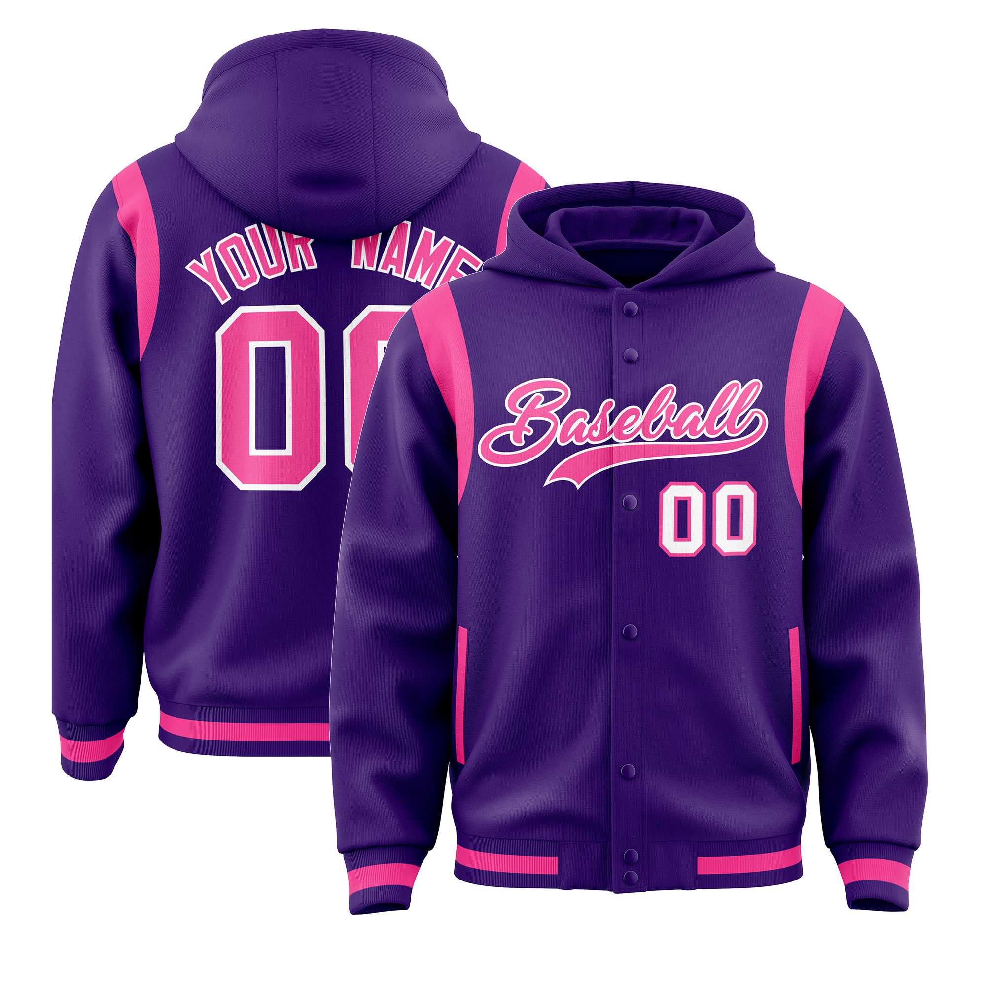 Custom Purple Pink Varsity Full-Snap Letterman Shoulder Color Block Jacket Hoodie| KXKSHOP