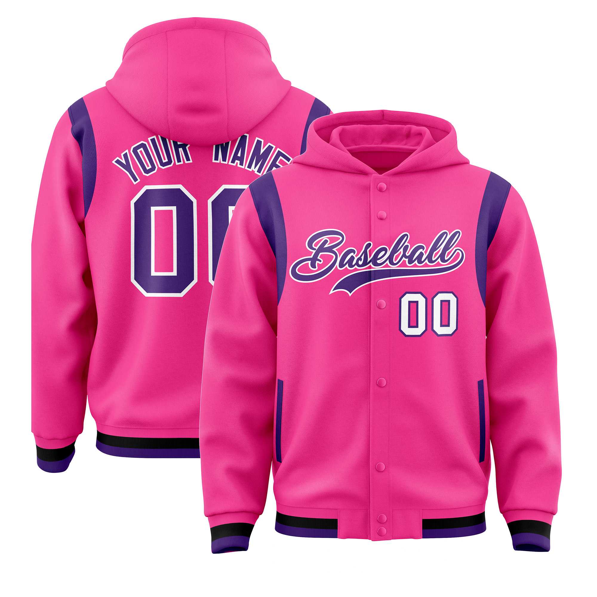 Custom Pink Purple Varsity Full-Snap Letterman Shoulder Color Block Jacket Hoodie| KXKSHOP