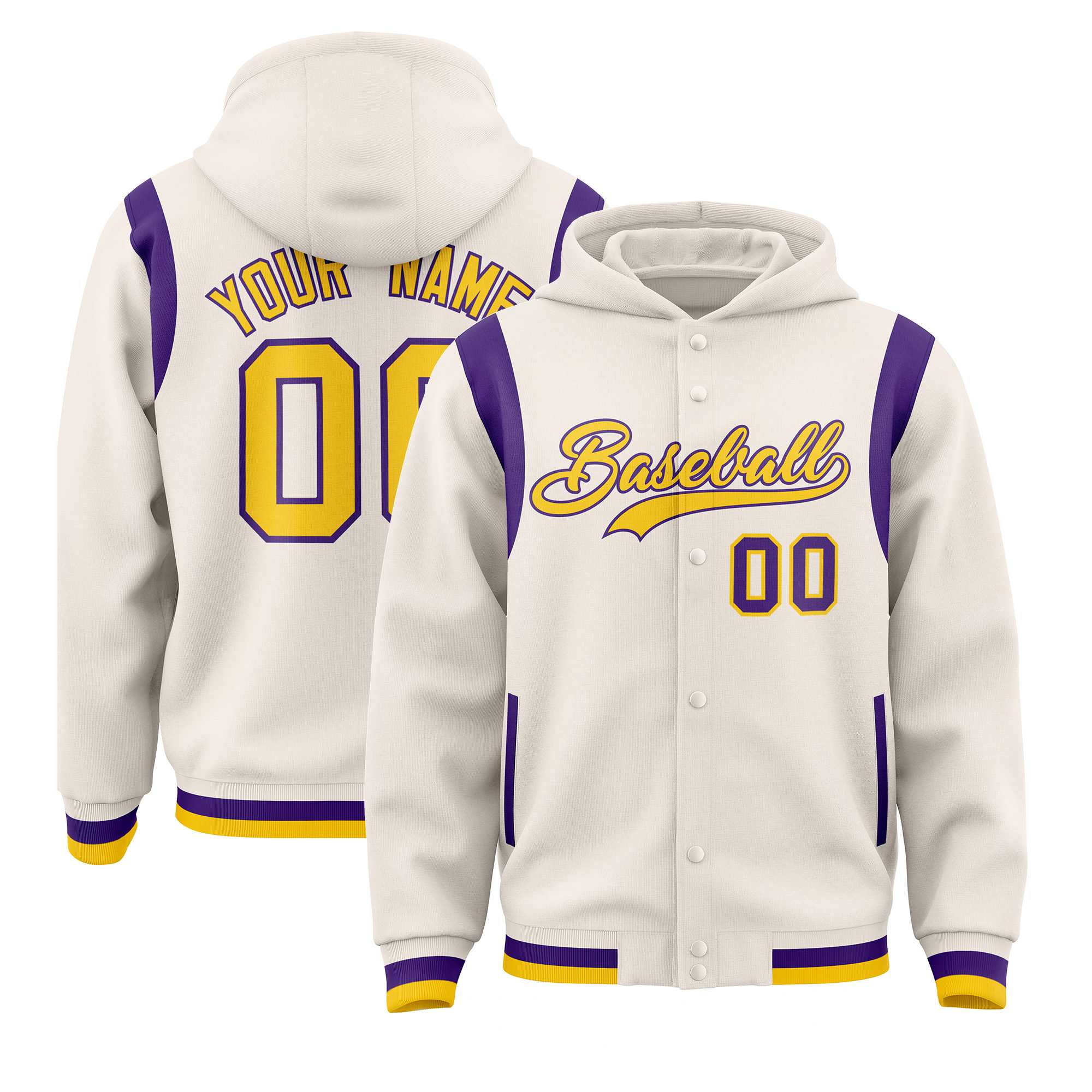 Custom Cream Gold Varsity Full-Snap Letterman Shoulder Color Block Jacket Hoodie| KXKSHOP