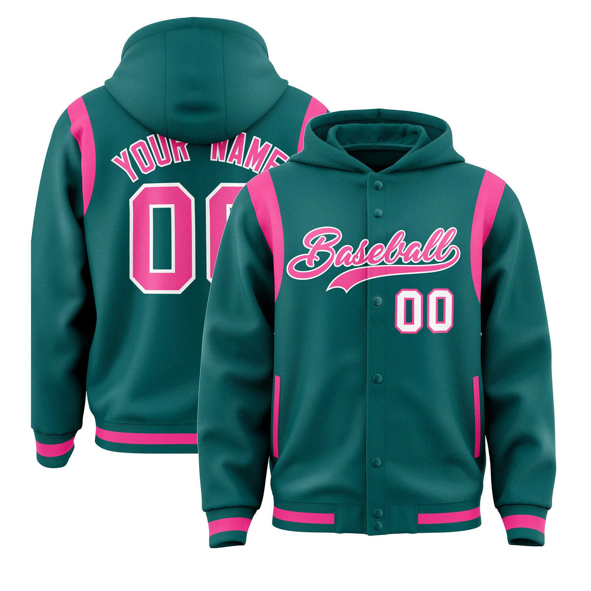 Custom Aqua Pink Varsity Full-Snap Letterman Shoulder Color Block Jacket Hoodie| KXKSHOP