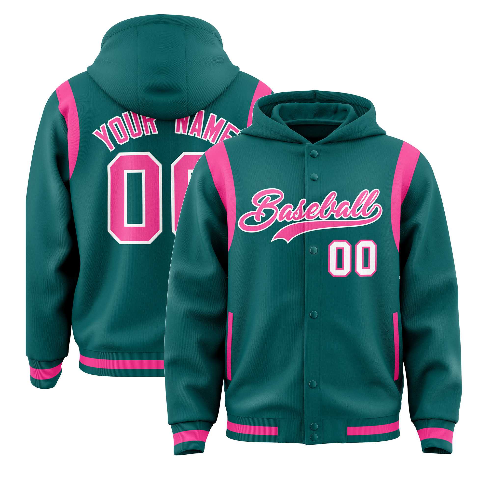 Custom Aqua Pink Varsity Full-Snap Letterman Shoulder Color Block Jacket Hoodie| KXKSHOP