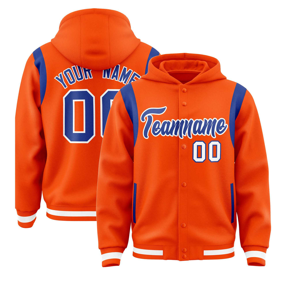 Custom Orange Royal Varsity Full-Snap Letterman Shoulder Color Block Jacket Hoodie| KXKSHOP