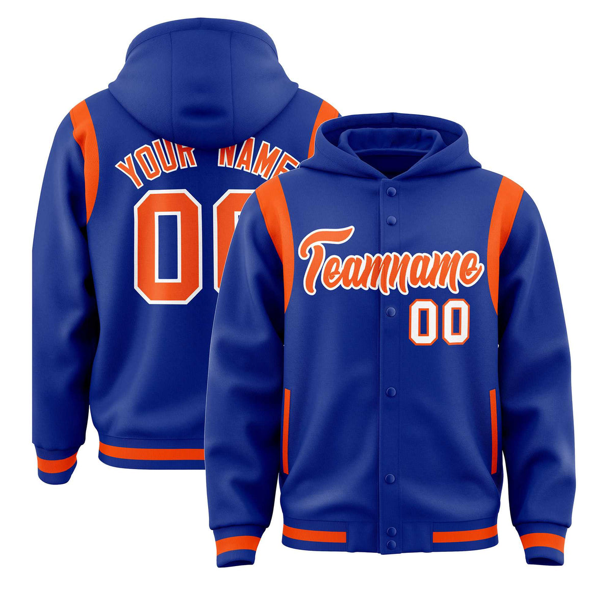 Custom Royal Orange Varsity Full-Snap Letterman Shoulder Color Block Jacket Hoodie| KXKSHOP