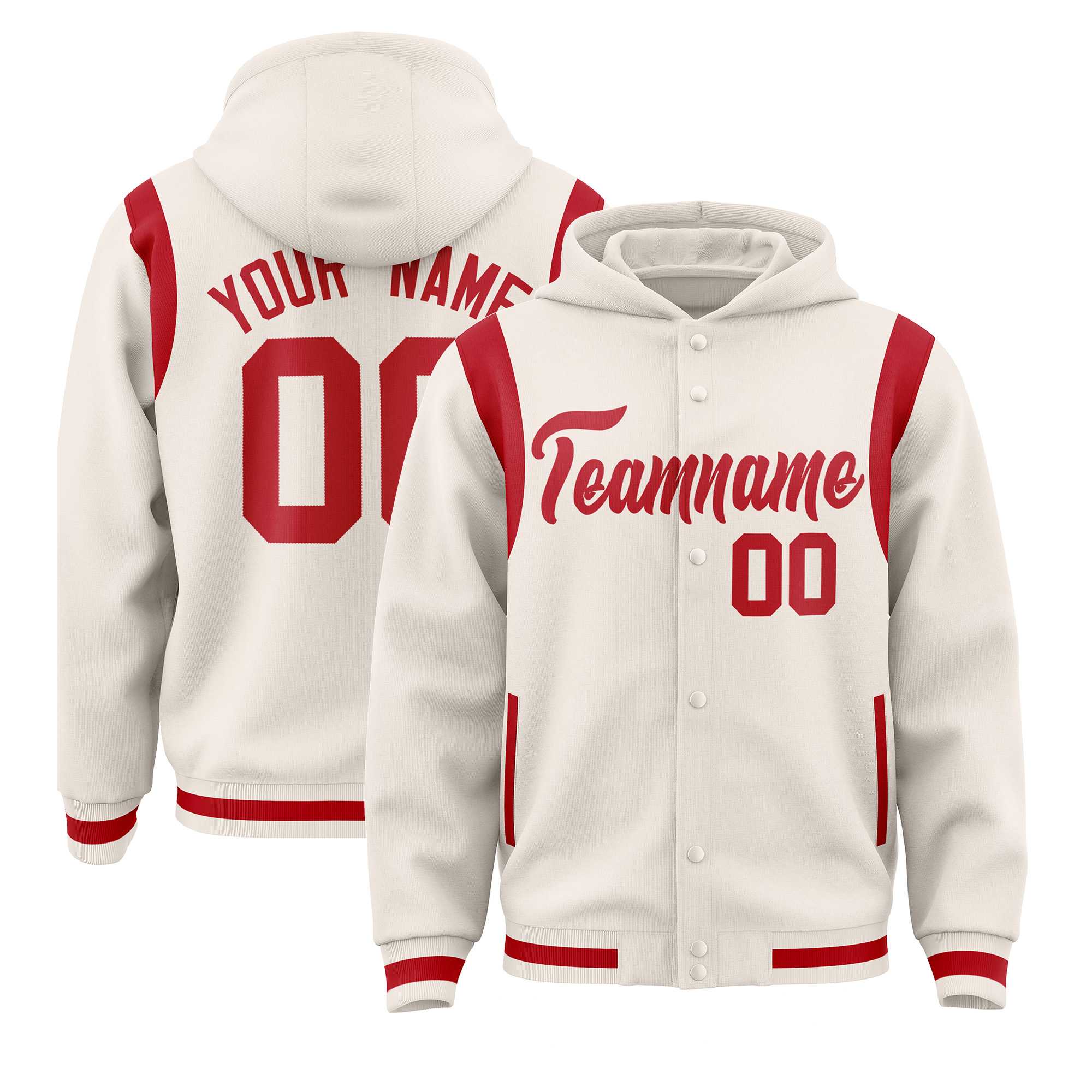 Custom Cream Red Varsity Full-Snap Letterman Shoulder Color Block Jacket Hoodie| KXKSHOP
