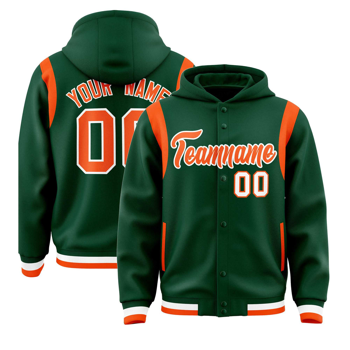 Custom Green Orange Varsity Full-Snap Letterman Shoulder Color Block Jacket Hoodie| KXKSHOP