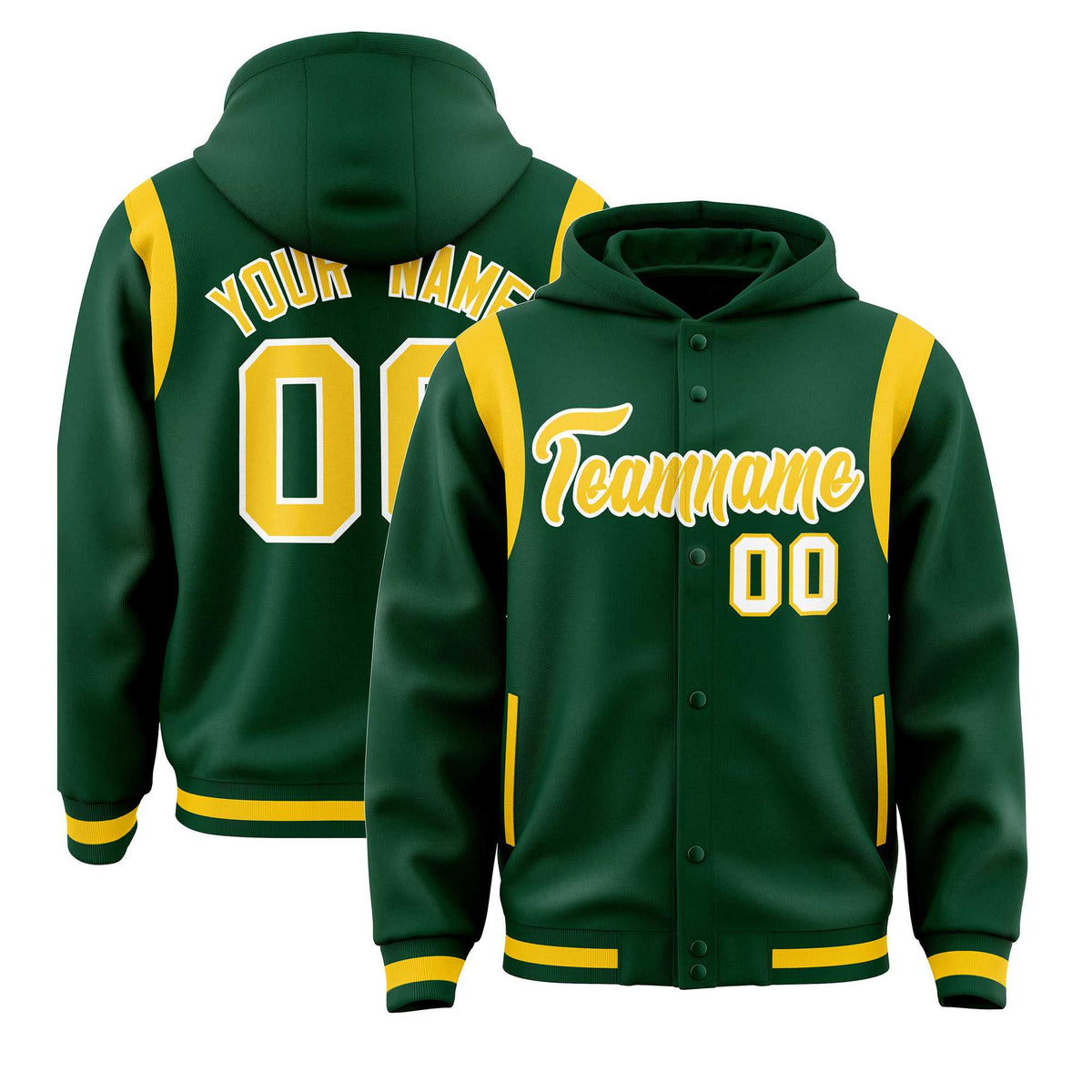 Custom Green Gold Varsity Full-Snap Letterman Shoulder Color Block Jacket Hoodie| KXKSHOP