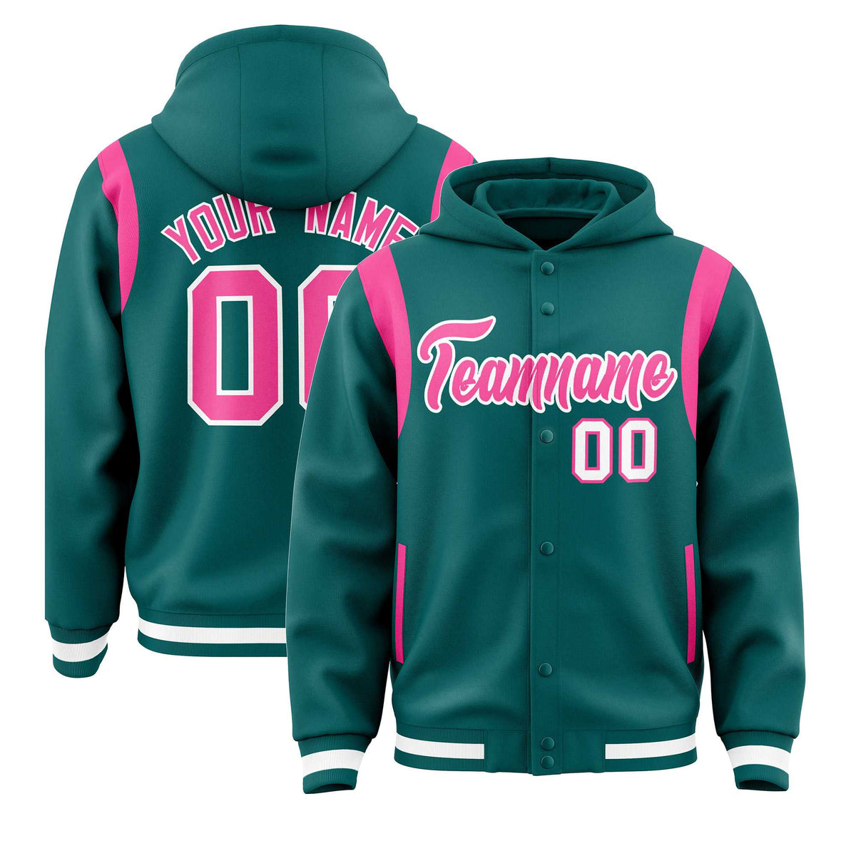 Custom Aqua Pink Varsity Full-Snap Letterman Shoulder Color Block Jacket Hoodie| KXKSHOP