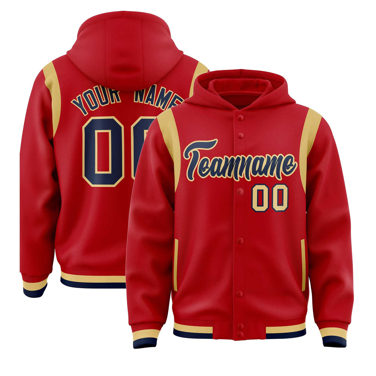 Custom Red Navy Varsity Full-Snap Letterman Shoulder Color Block Jacket Hoodie| KXKSHOP