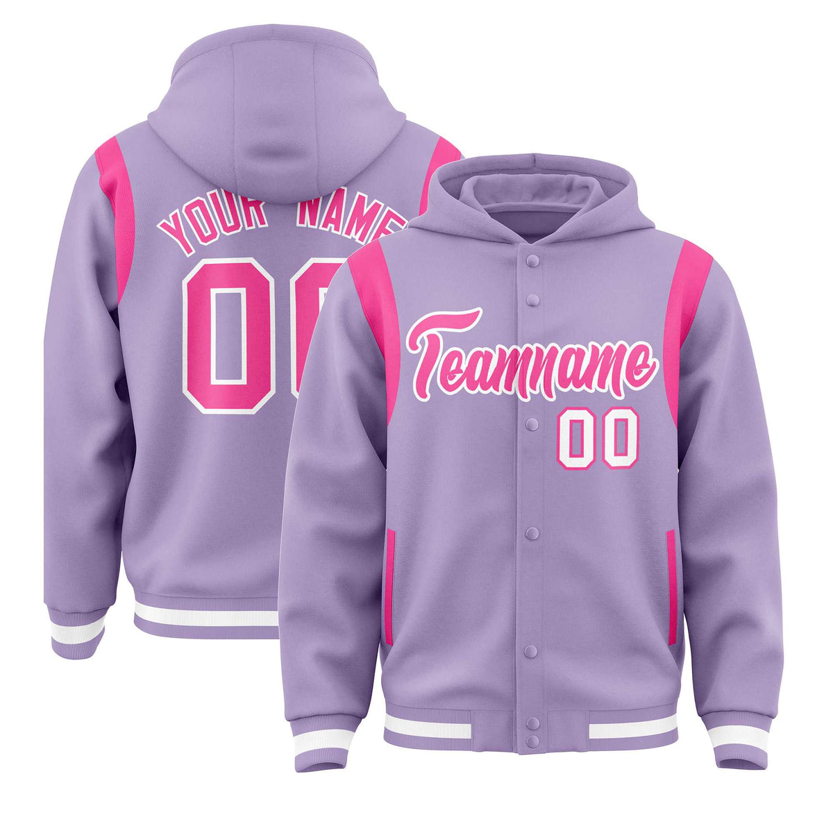 Custom Light Purple Pink Varsity Full-Snap Letterman Shoulder Color Block Jacket Hoodie| KXKSHOP