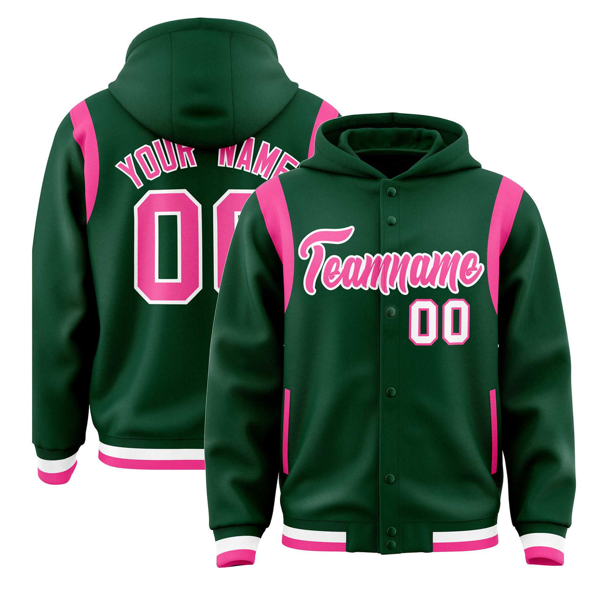Custom Green Pink Varsity Full-Snap Letterman Shoulder Color Block Jacket Hoodie| KXKSHOP