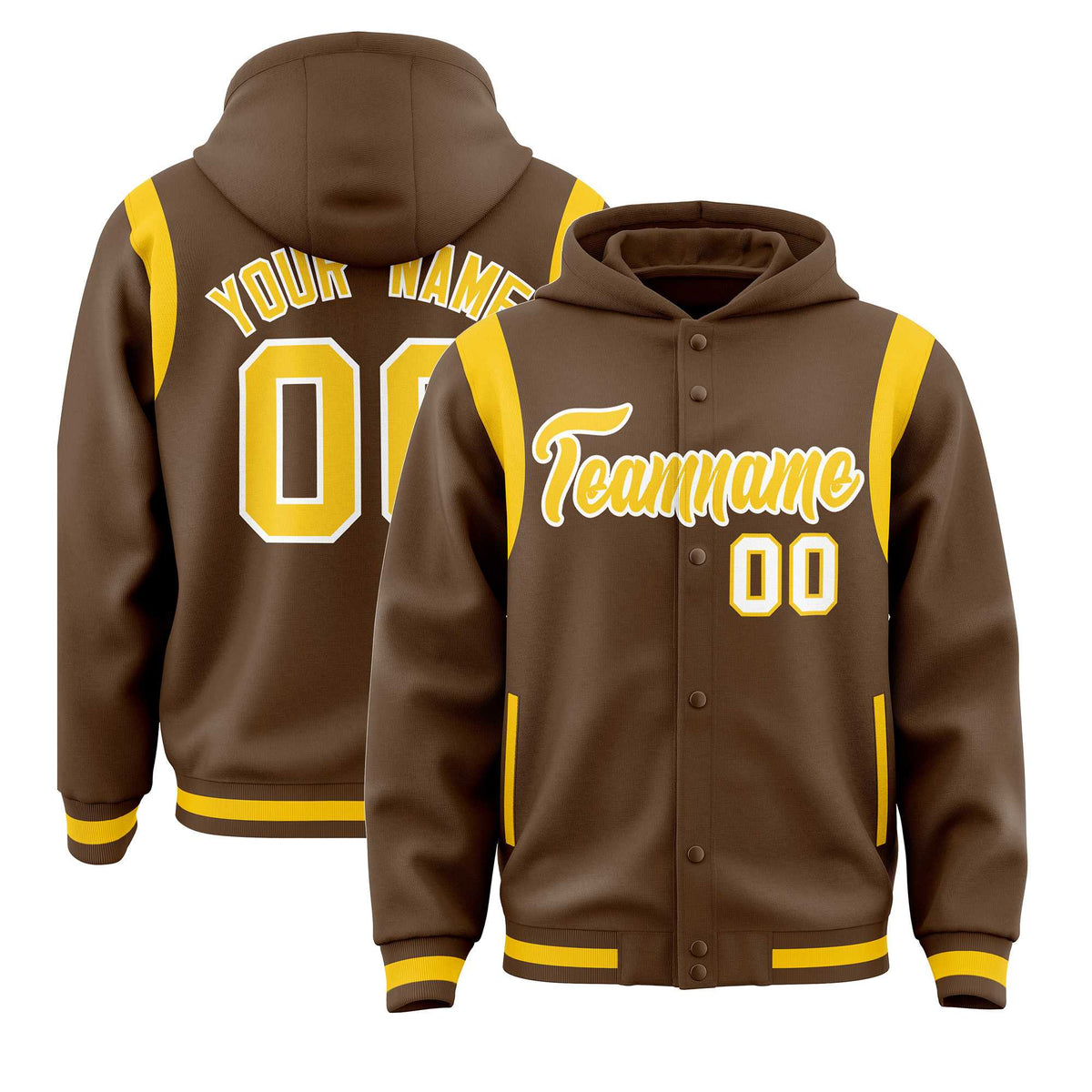 Custom Light Brown Gold Varsity Full-Snap Letterman Shoulder Color Block Jacket Hoodie| KXKSHOP