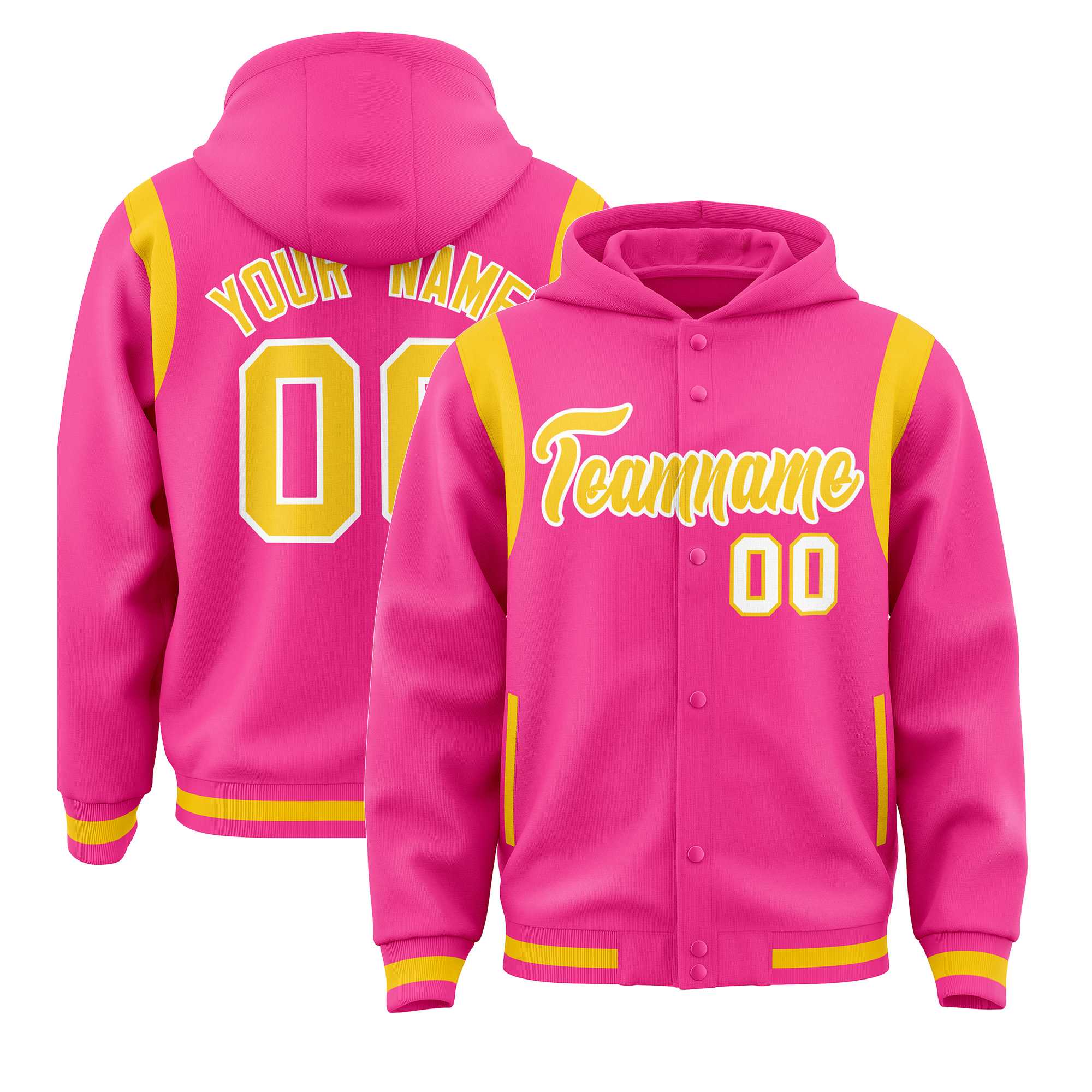 Custom Pink Gold Varsity Full-Snap Letterman Shoulder Color Block Jacket Hoodie| KXKSHOP