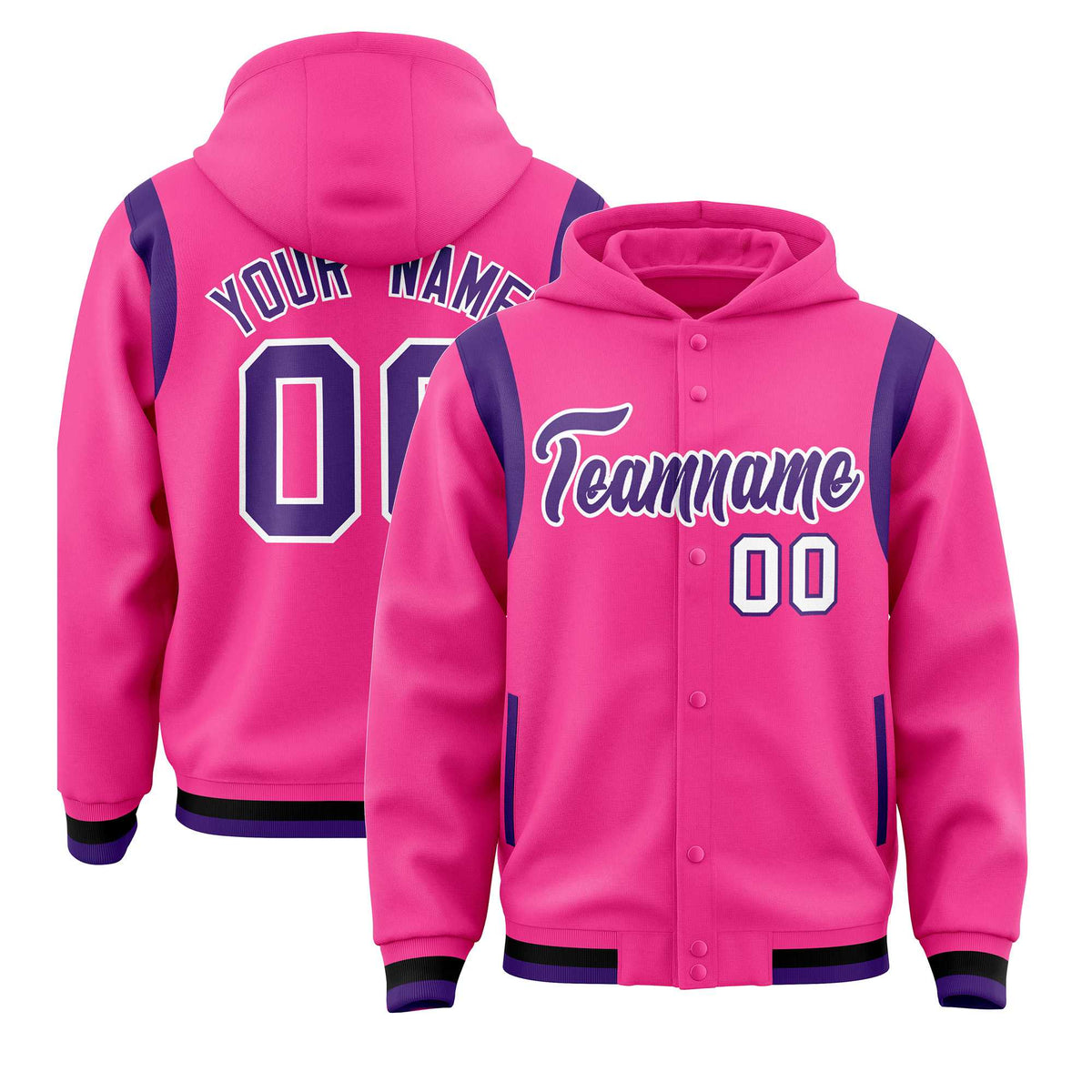 Custom Pink Purple Varsity Full-Snap Letterman Shoulder Color Block Jacket Hoodie| KXKSHOP
