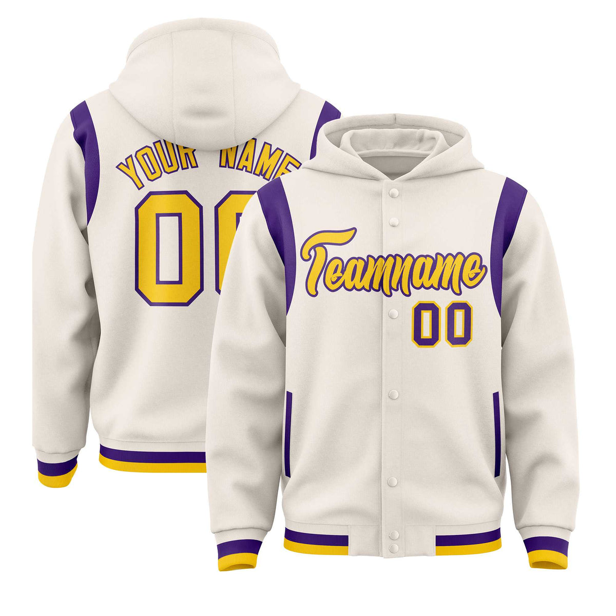 Custom Cream Gold Varsity Full-Snap Letterman Shoulder Color Block Jacket Hoodie| KXKSHOP