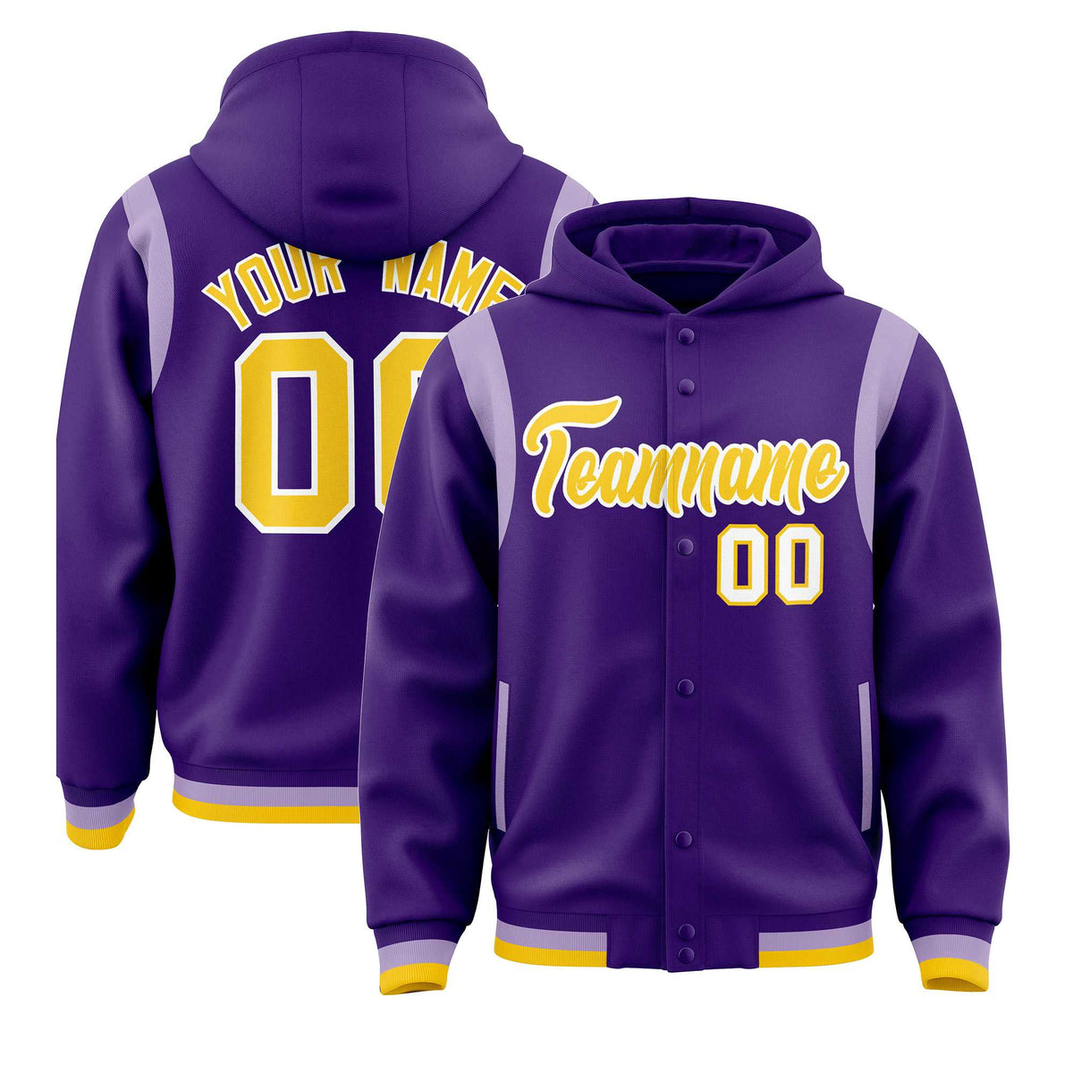 Custom Purple Gold Varsity Full-Snap Letterman Shoulder Color Block Jacket Hoodie| KXKSHOP