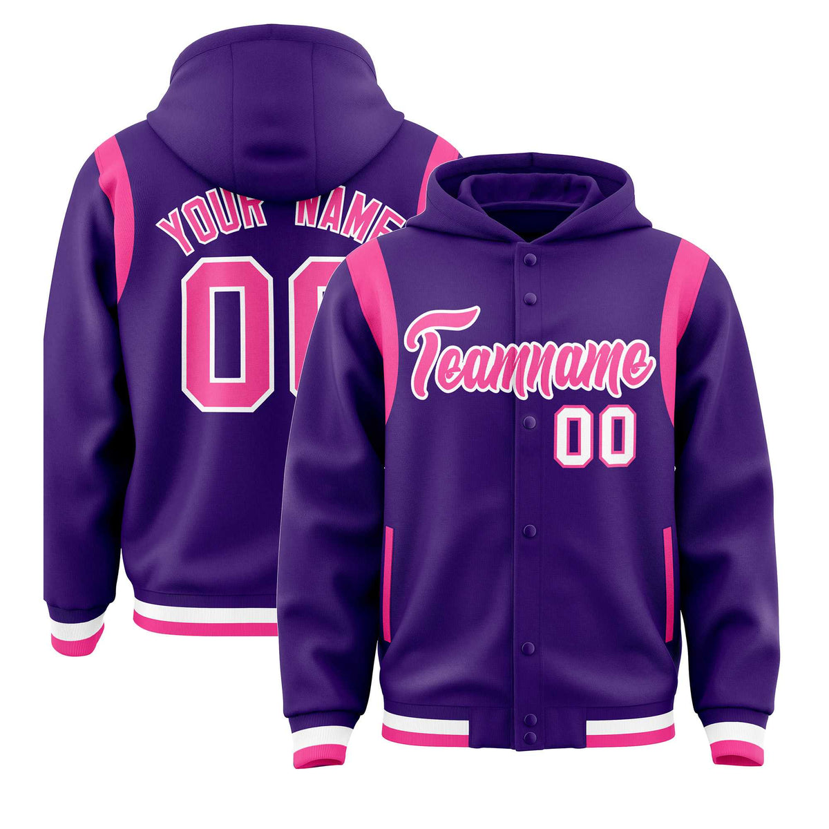 Custom Purple Pink Varsity Full-Snap Letterman Shoulder Color Block Jacket Hoodie| KXKSHOP