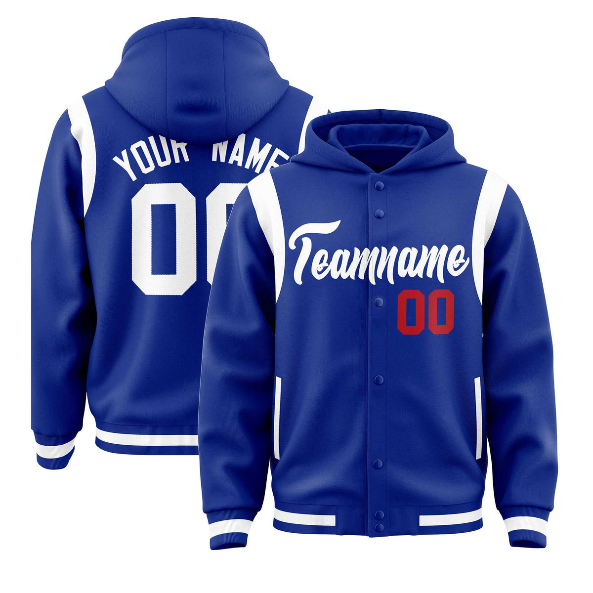 Custom Royal White Varsity Full-Snap Letterman Shoulder Color Block Jacket Hoodie| KXKSHOP
