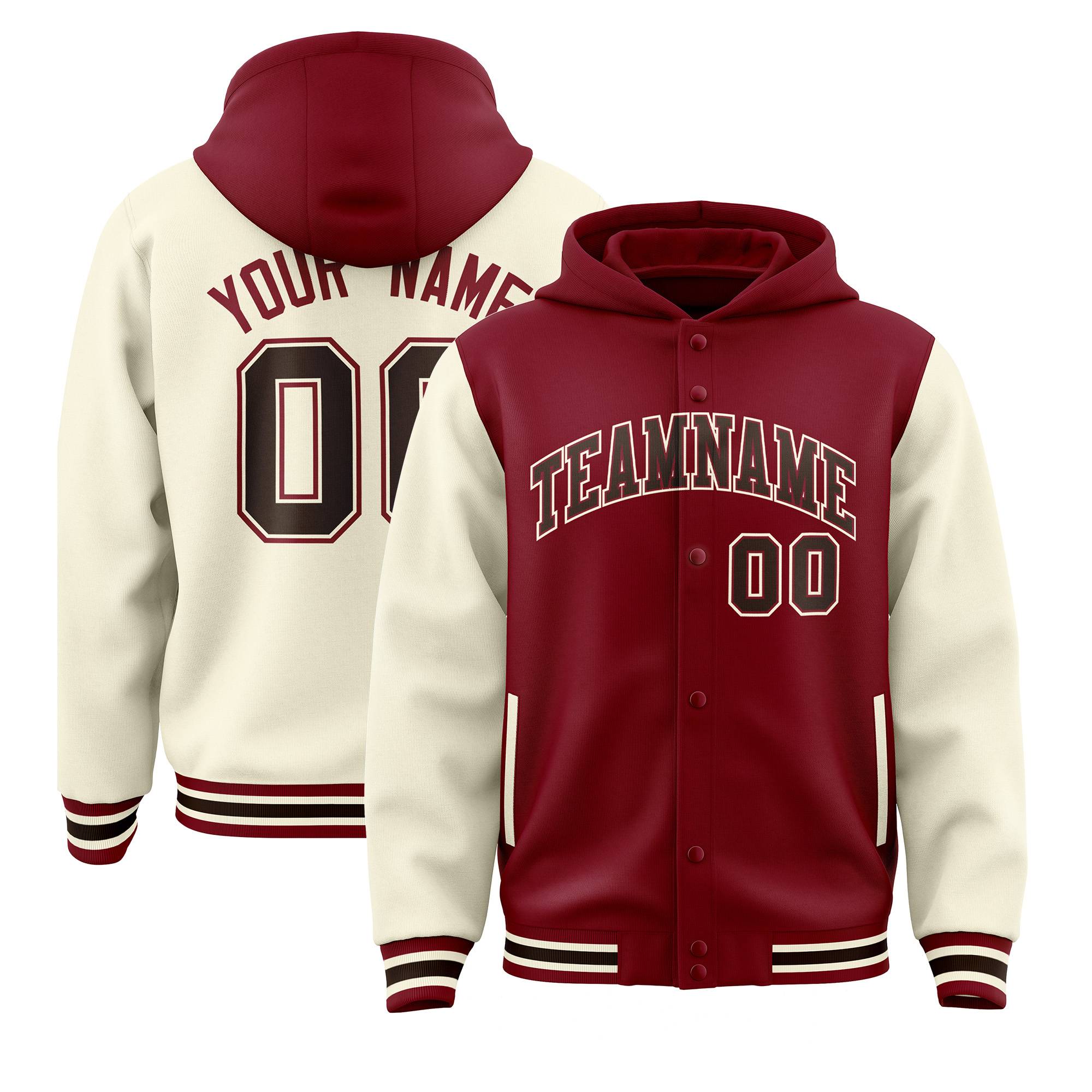 Custom Crimson Cream Raglan Sleeves Varsity Full-Snap Letterman Two Tone Jacket Hoodie| KXKSHOP