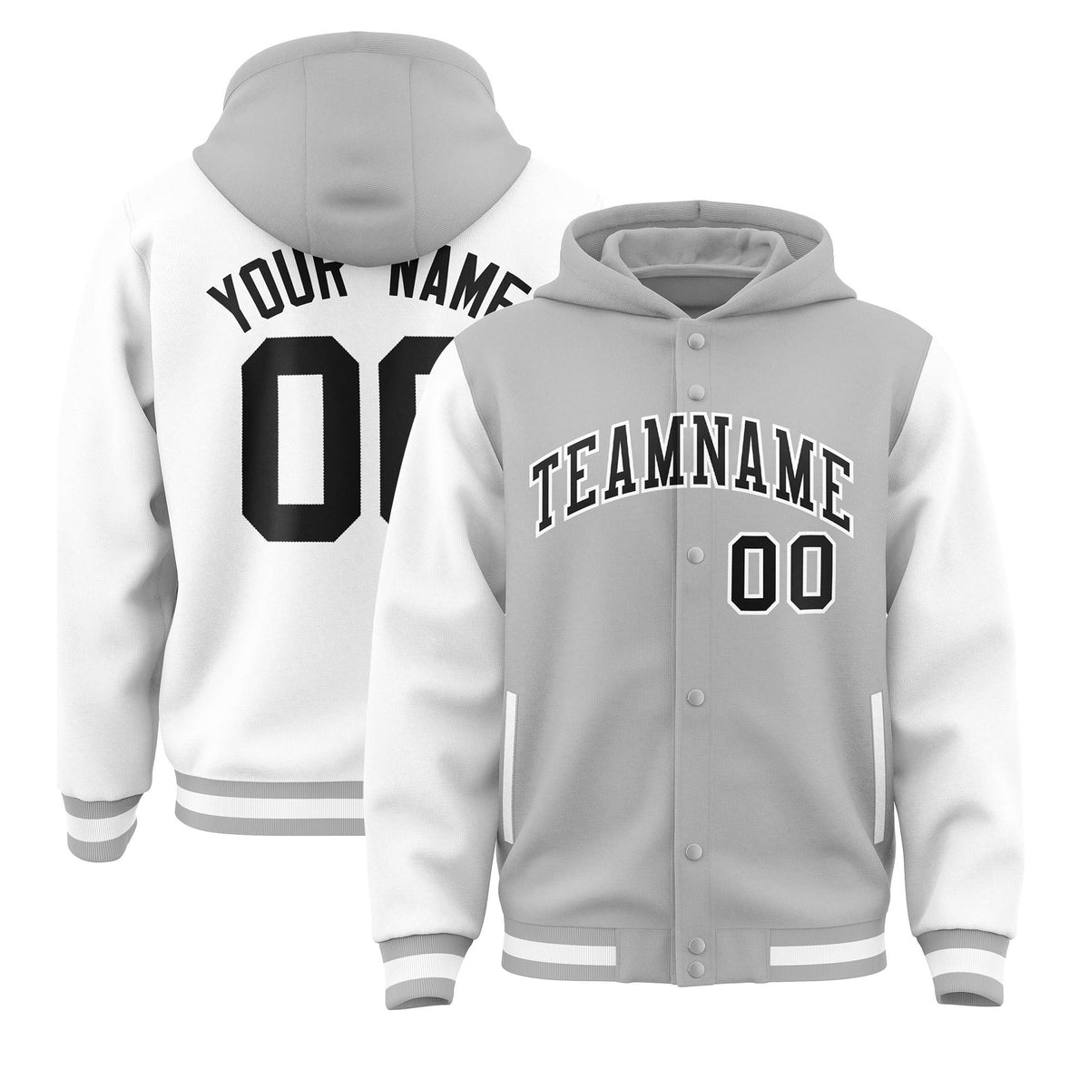Custom Gray White Raglan Sleeves Varsity Full-Snap Letterman Two Tone Jacket Hoodie| KXKSHOP