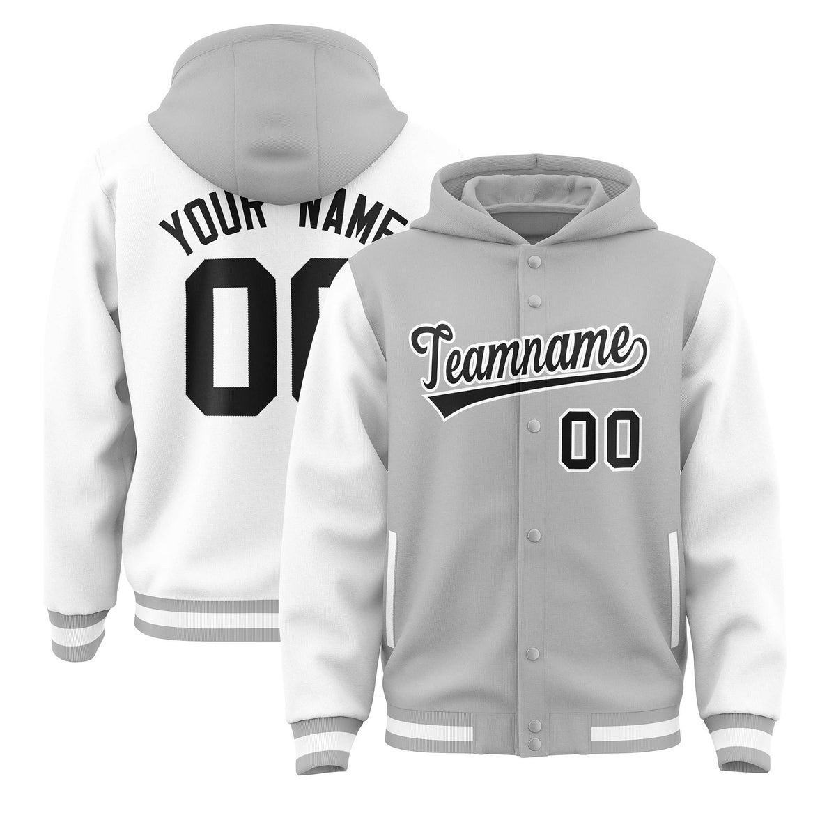 Custom Gray White Raglan Sleeves Varsity Full-Snap Letterman Two Tone Jacket Hoodie| KXKSHOP
