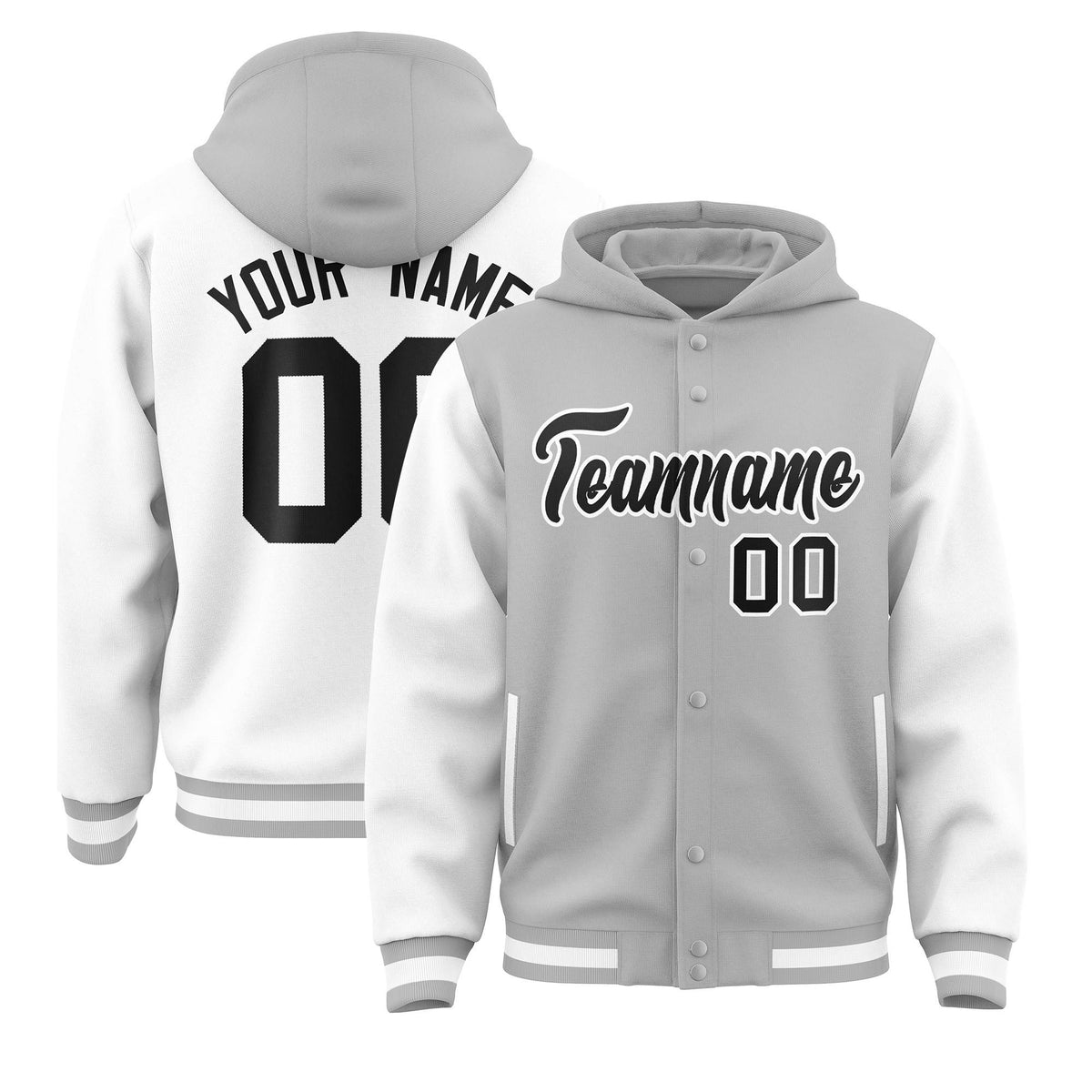 Custom Gray White Raglan Sleeves Varsity Full-Snap Letterman Two Tone Jacket Hoodie| KXKSHOP